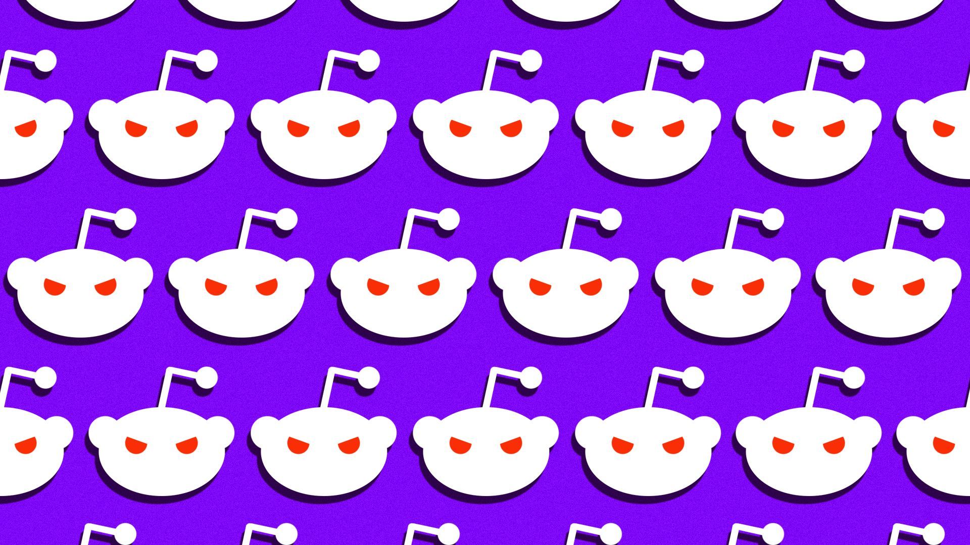 Illustration of the Reddit logo looking angry in a repeating pattern