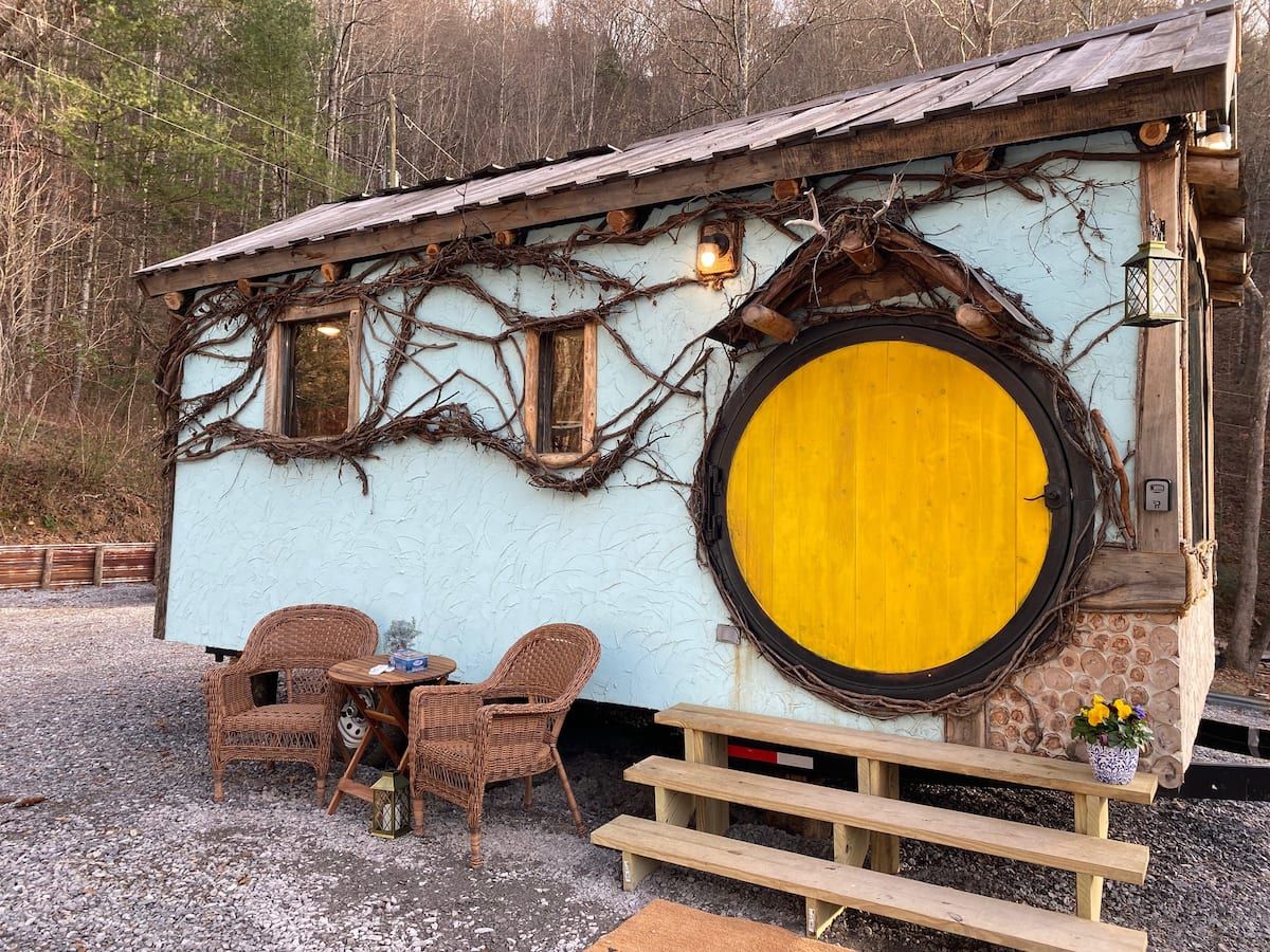 Hobbit-themed tiny home exterior