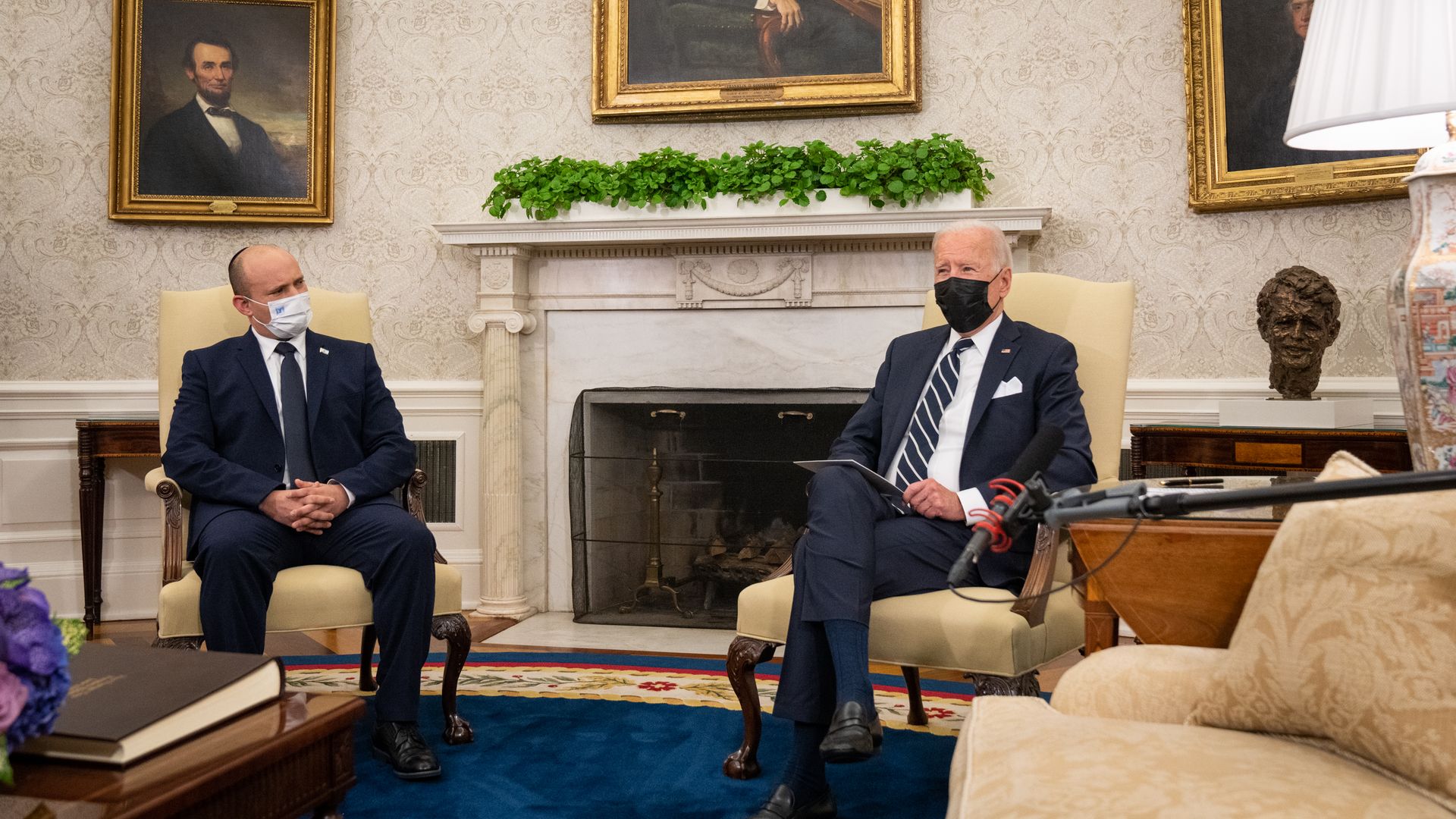 U.S. President Joe Biden, right, and Naftali Bennett, Israel's prime minister, meet in the Oval Office of the White House.