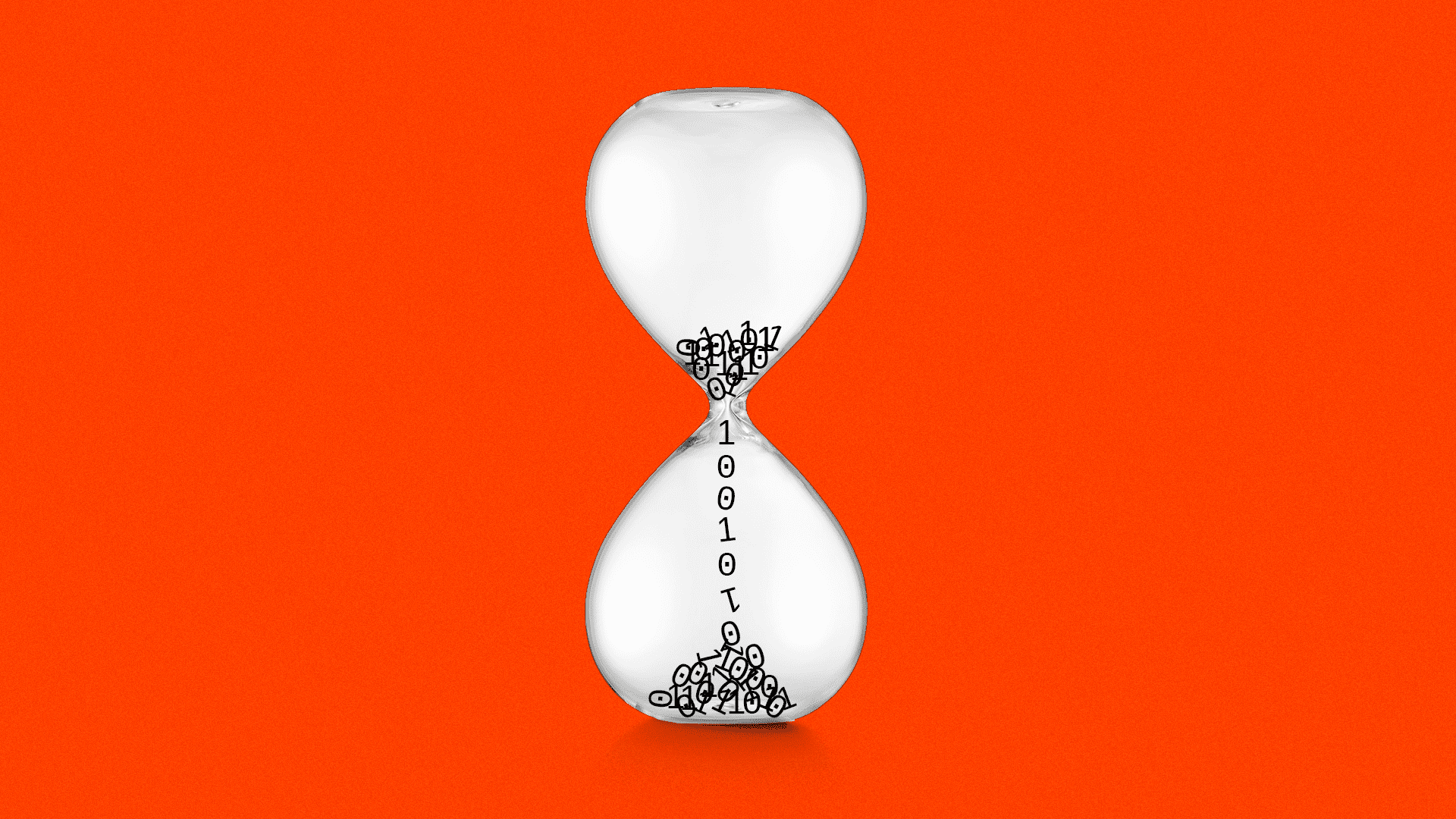 illustration of an hourglass with binary code falling inside of it