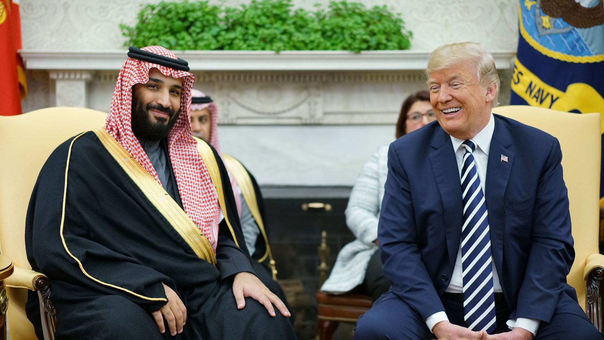 President Trump and Saudi Crown Prince Mohammed bin Salman seated in the Oval Office