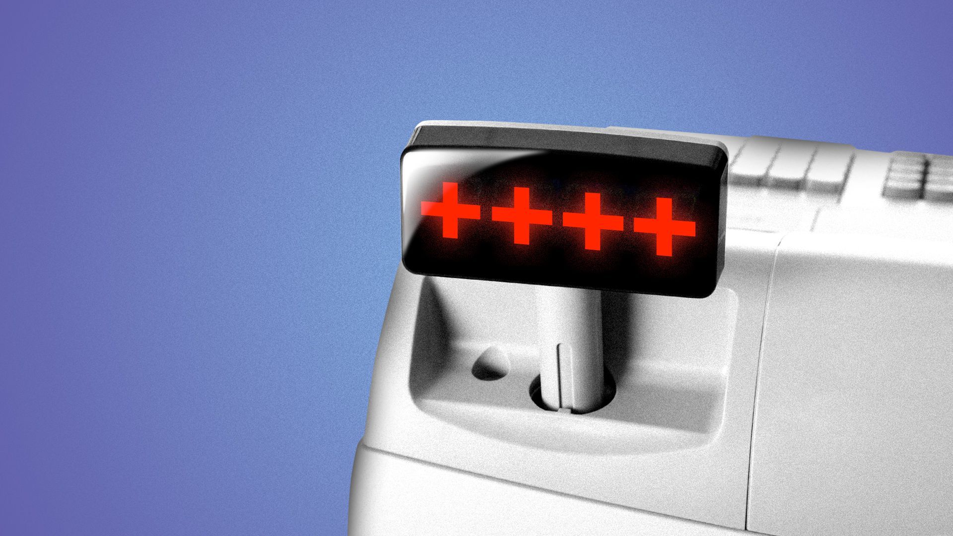 Illustration of a cash register with glowing red health pluses displayed on the screen.