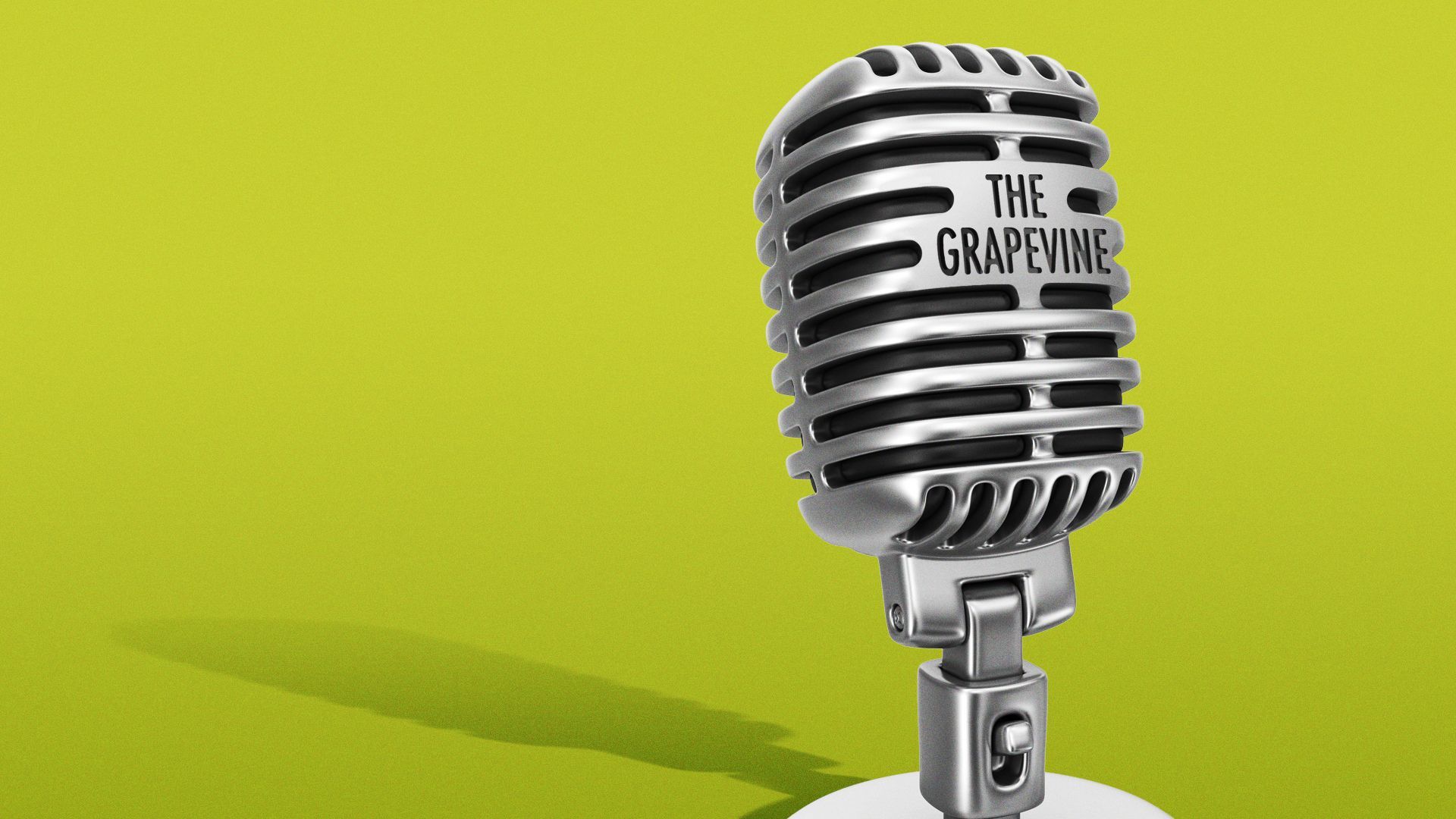 Illustration of a retro microphone. Some of the slits have been replaced with "The Grapevine."