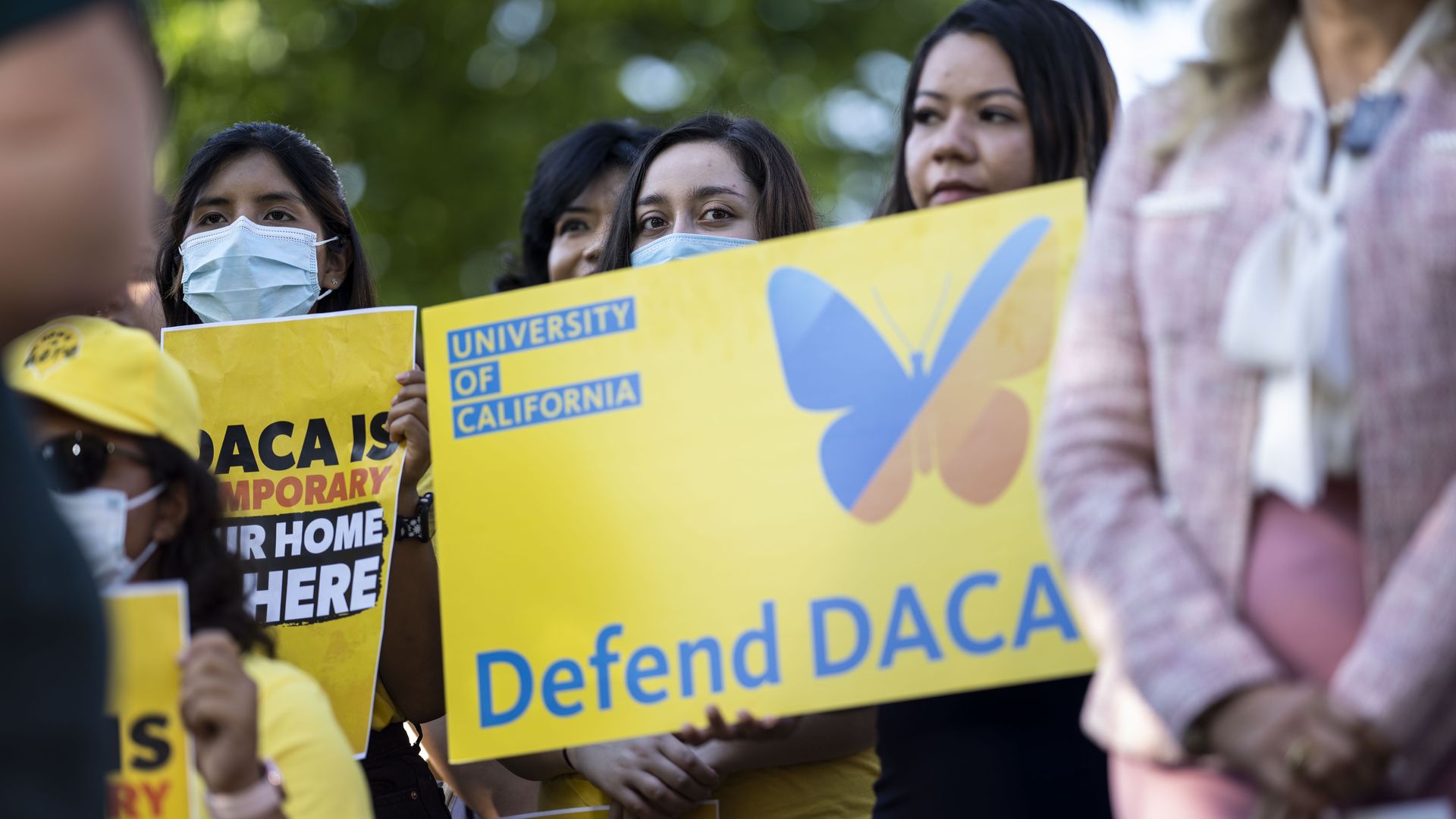  Activists listen during a news conference marking the 10th anniversary of the passing of Deferred Action for Childhood Arrivals (DACA), on Capitol Hill on Wednesday, June 15, 2022 in Washington, DC. 