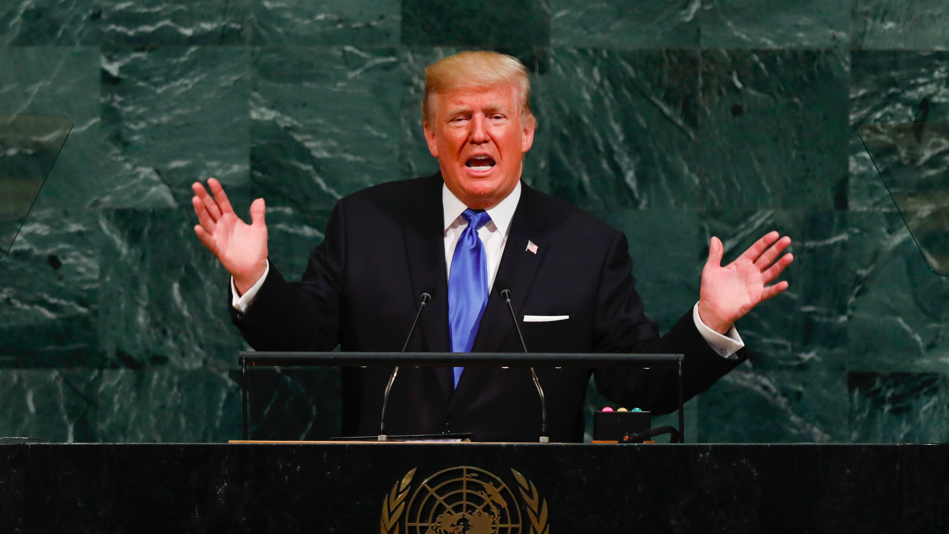 Trump addressing the United Nations General Assembly last year. 