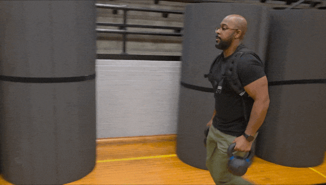 Axios Indianapolis reporter Justin L. Mack runs a mock IMPD training course. 