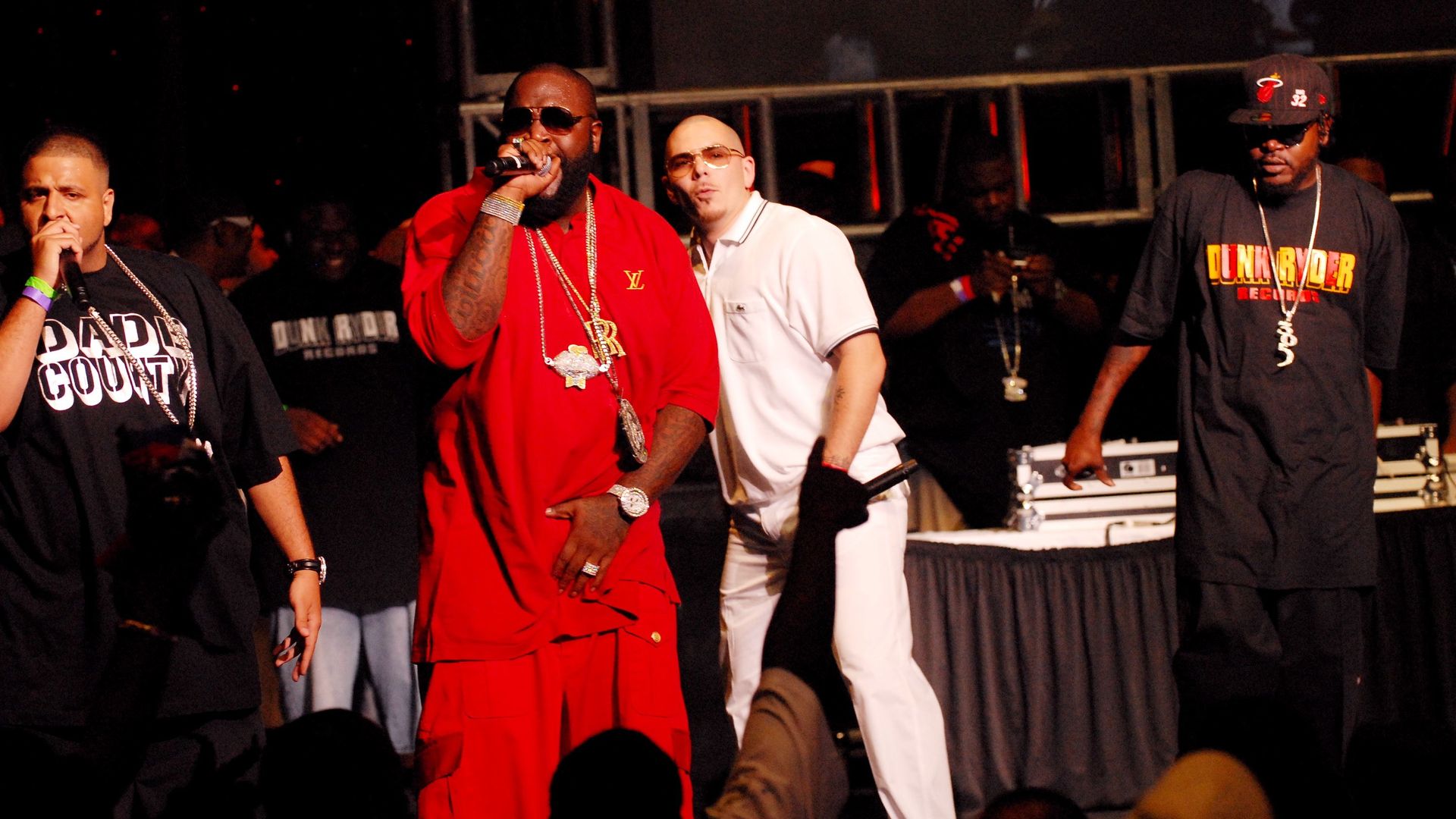 Recording artist DJ Khaled, Rick Ross, Pitbull, and Trick Daddy perform 