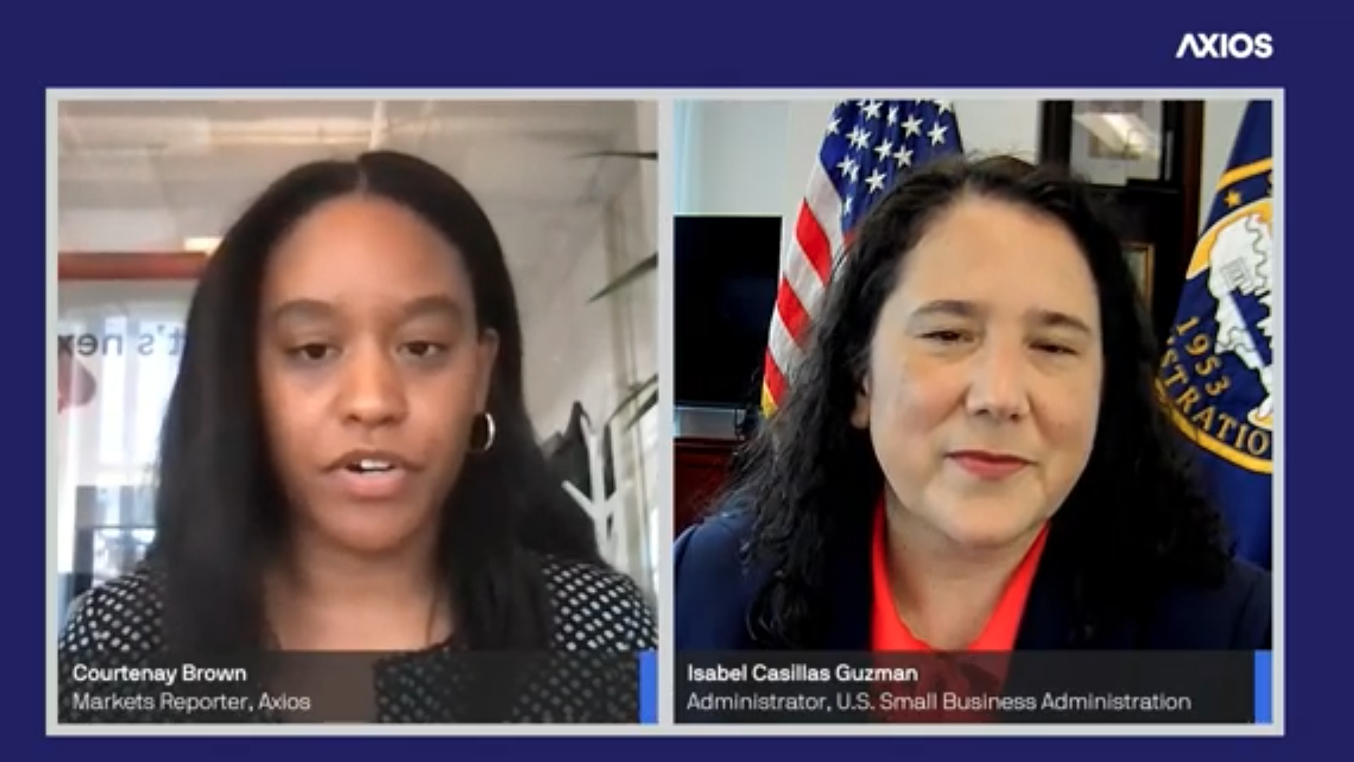 Axios reporter Courtenay Brown and Isabel Casillas Guzman speaking. 