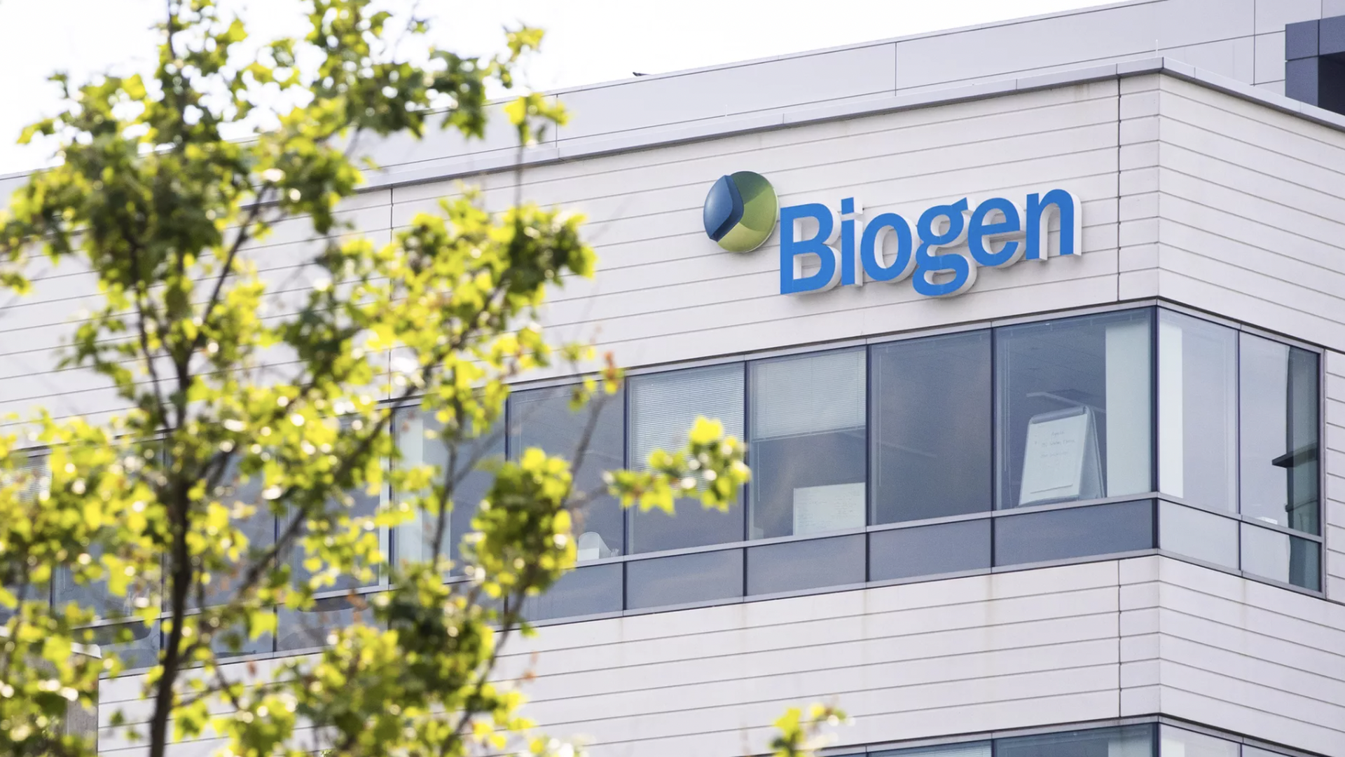 An image of the outside of a Biogen building.