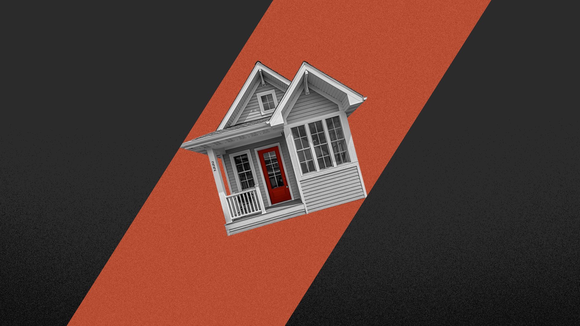 Illustration of a house stuck in between two large shapes.