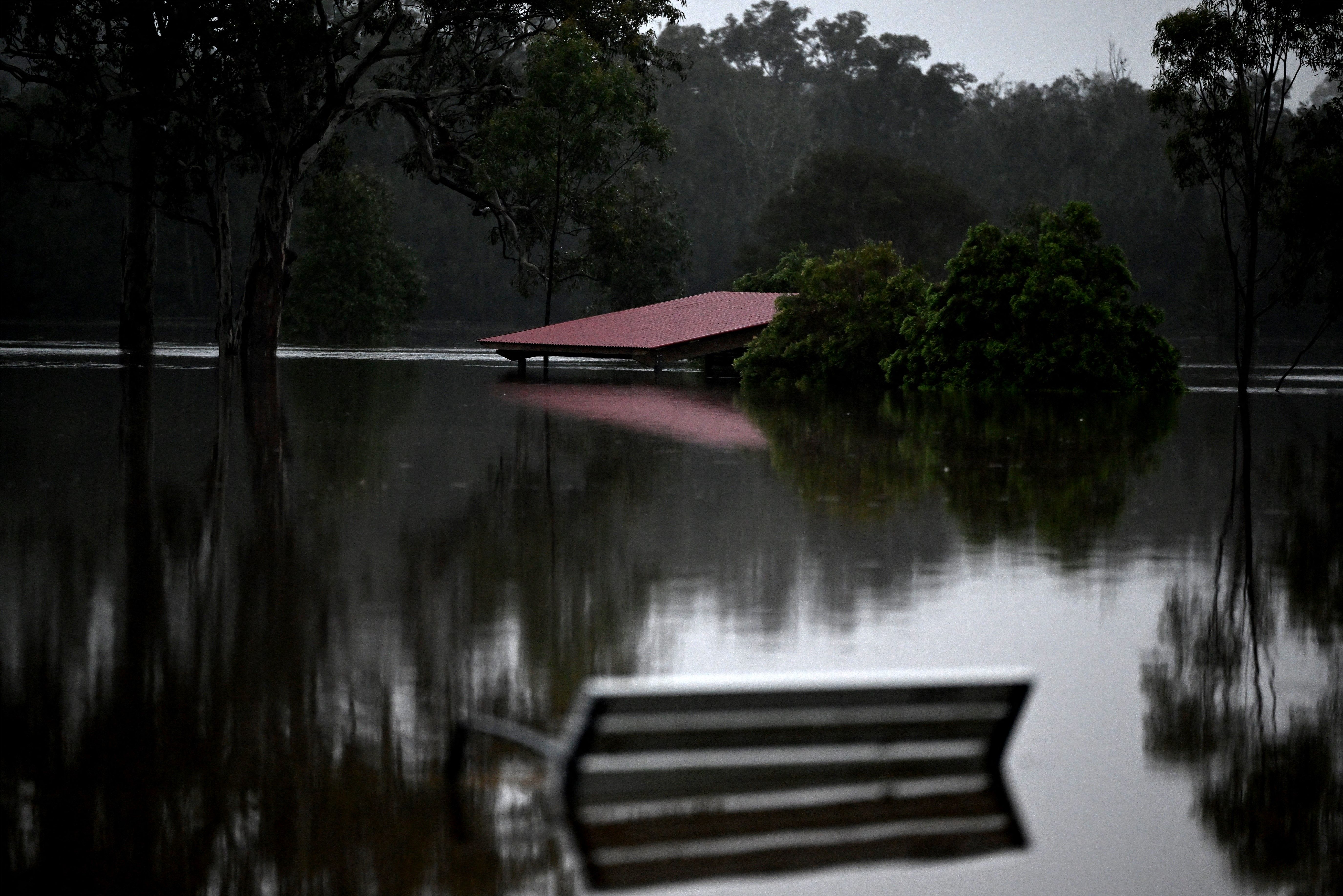  Water level rises inside Cliftleigh Meadows Park from the over flowing Wallis Creek in Gillieston Heights near New South Wales town of Maitland on May 23.