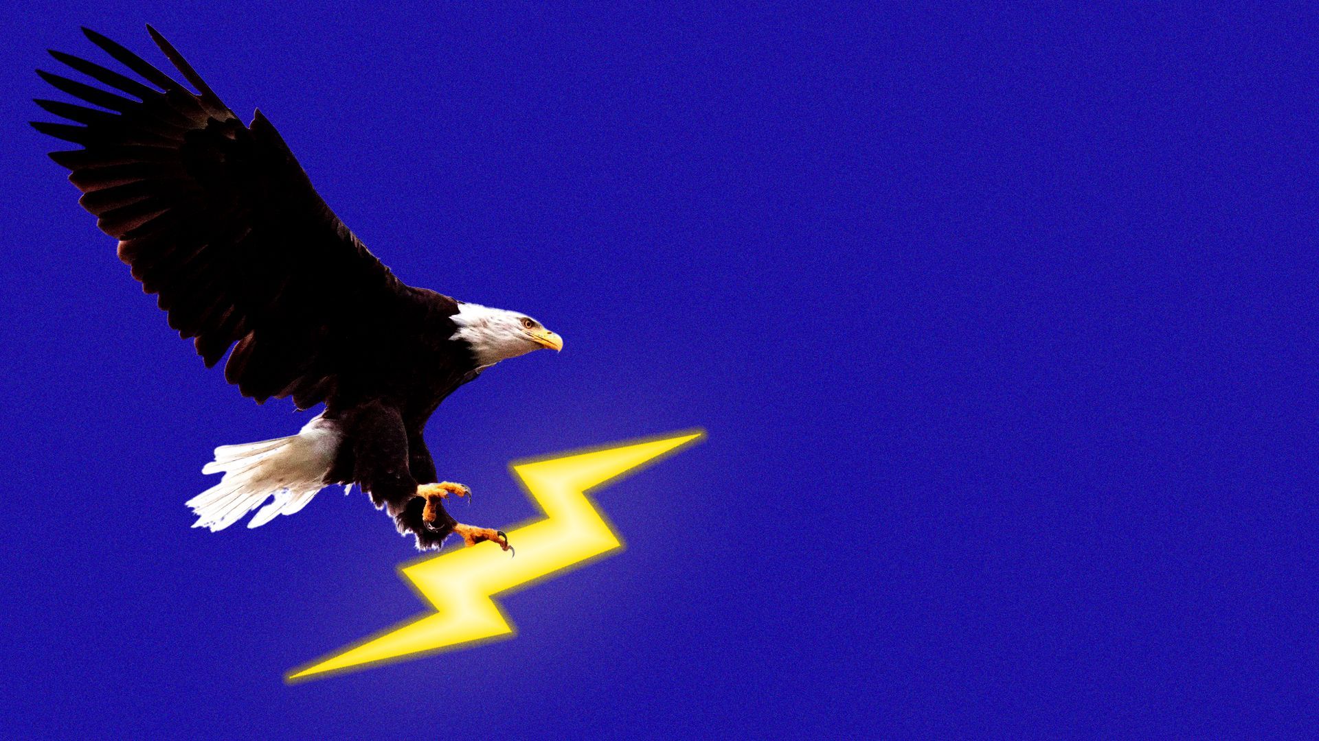 Illustration of a bald eagle clutching a lightning bolt in its talons. 