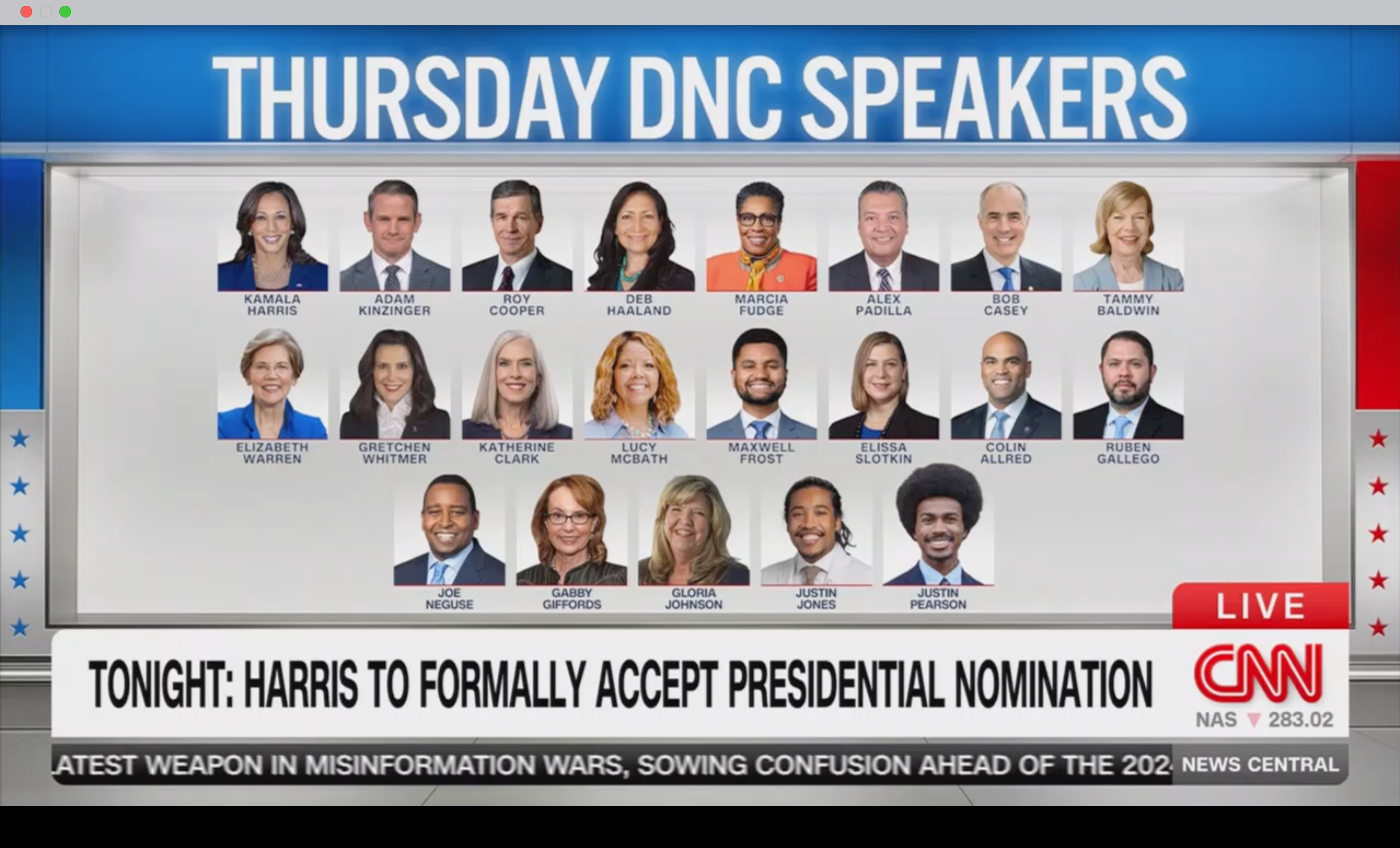 Screenshot of a CNN graphic showing the speaker lineup for the convention tonight