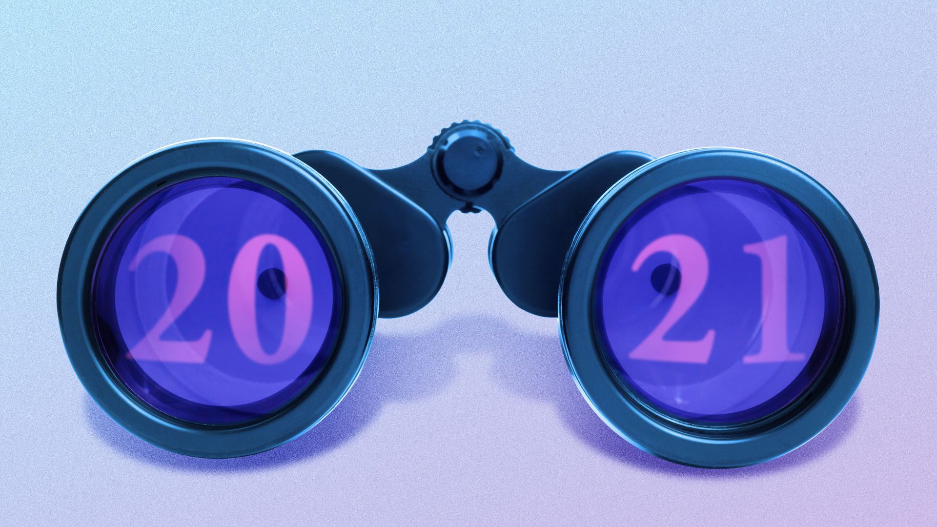 Illustration of binoculars with 2021 reflected in the lenses