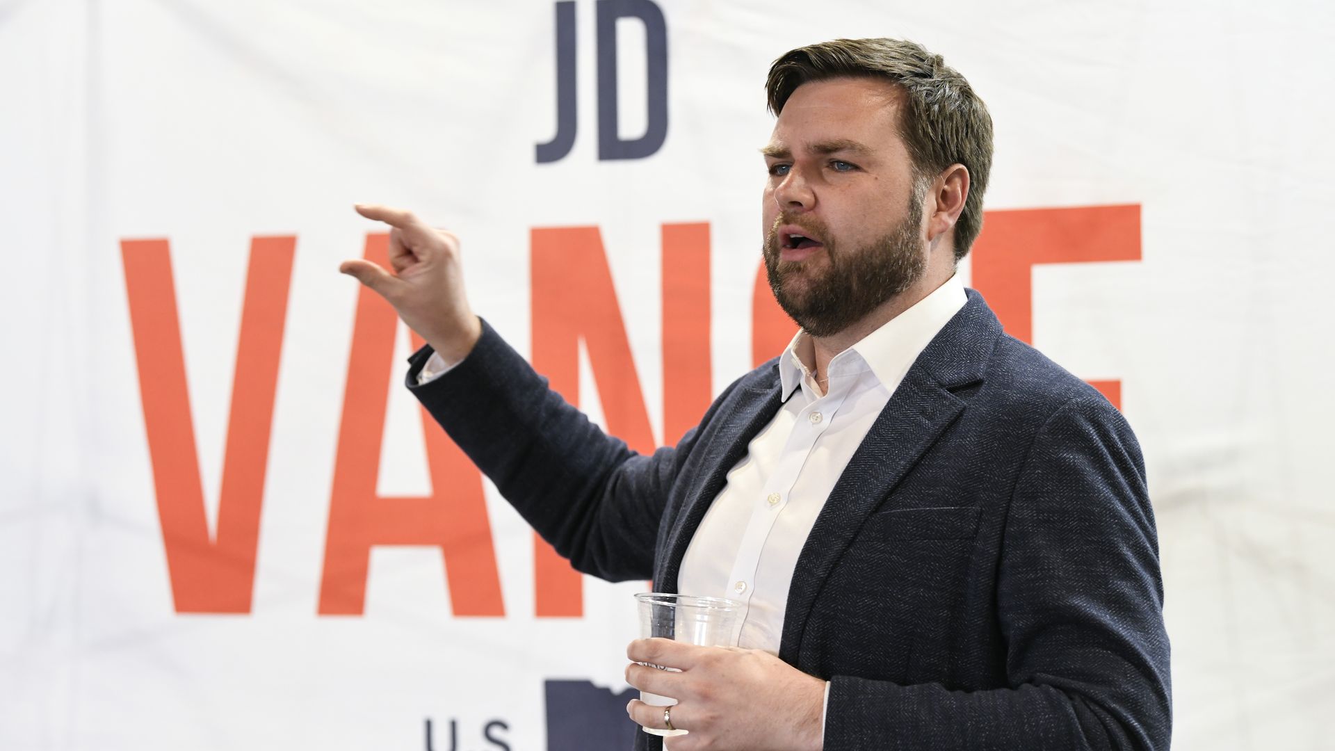 U.S. Senate candidate JD Vance speaks with prospective voters on the campaign trail on April 11, 2022 in Troy, Ohio.