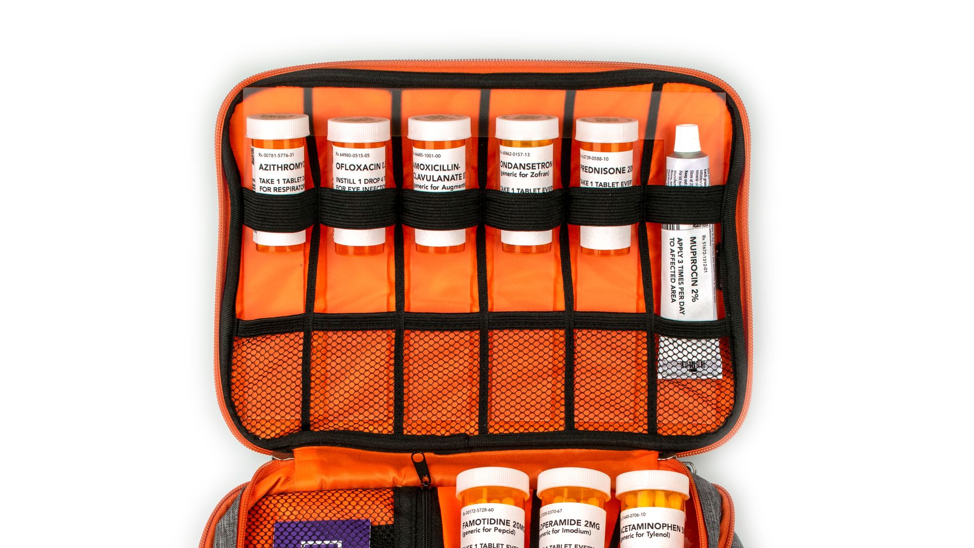 Image of Duration Health's emergency medical kit filled with prescriptions.