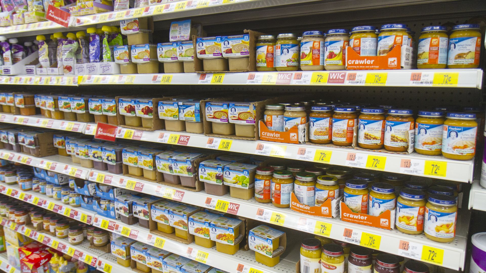 Baby food for sale inside a Walmart. 