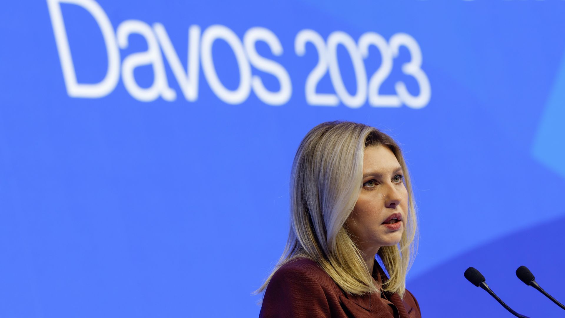 Olena Zelenska, Ukraine's first lady, delivers a special address on the opening day of the World Economic Forum 