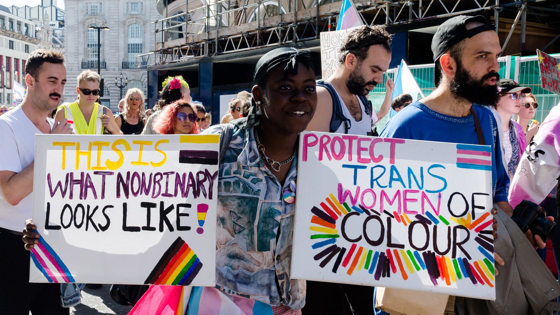 Protesters march in support of the transgender community