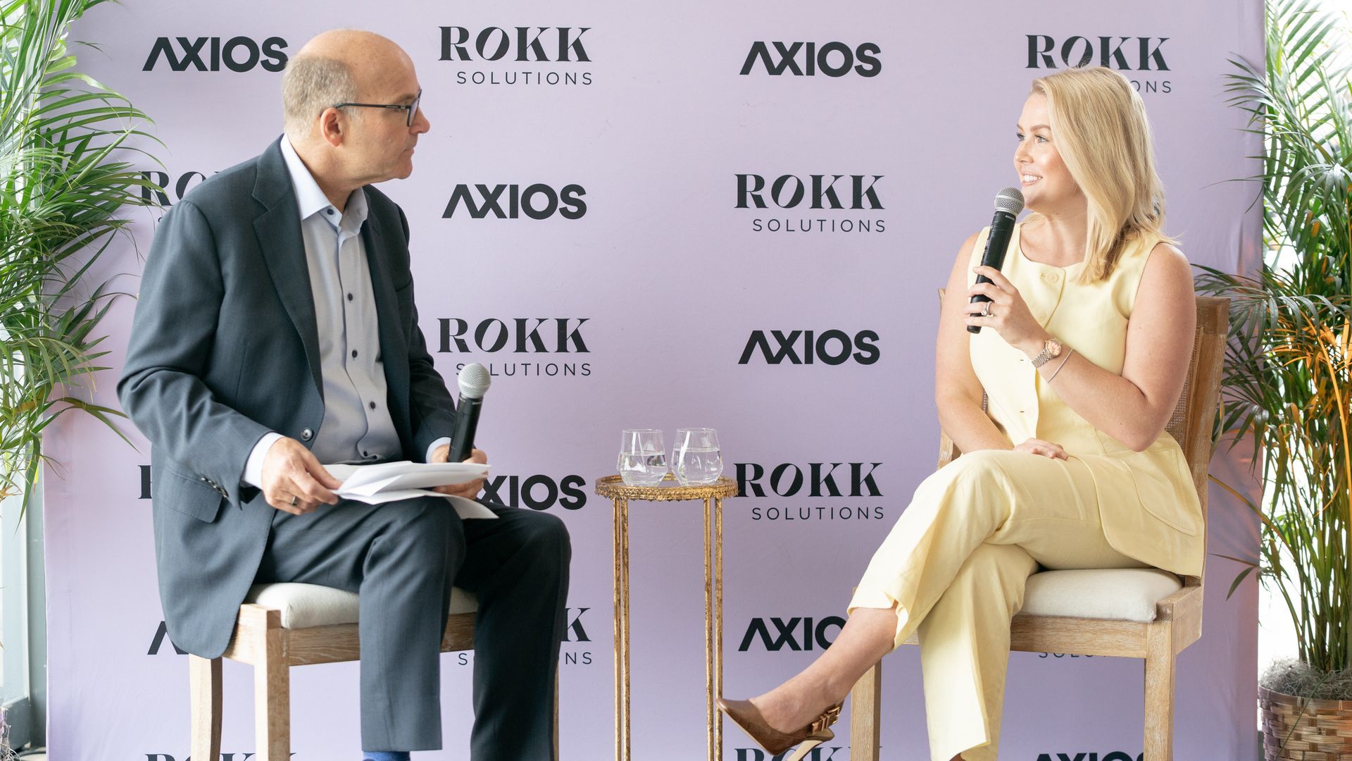 Mike Allen and Karoline Leavitt speak Friday at the International Spy Museum in D.C. Photo credits: Cameron Smith on behalf of Axios
