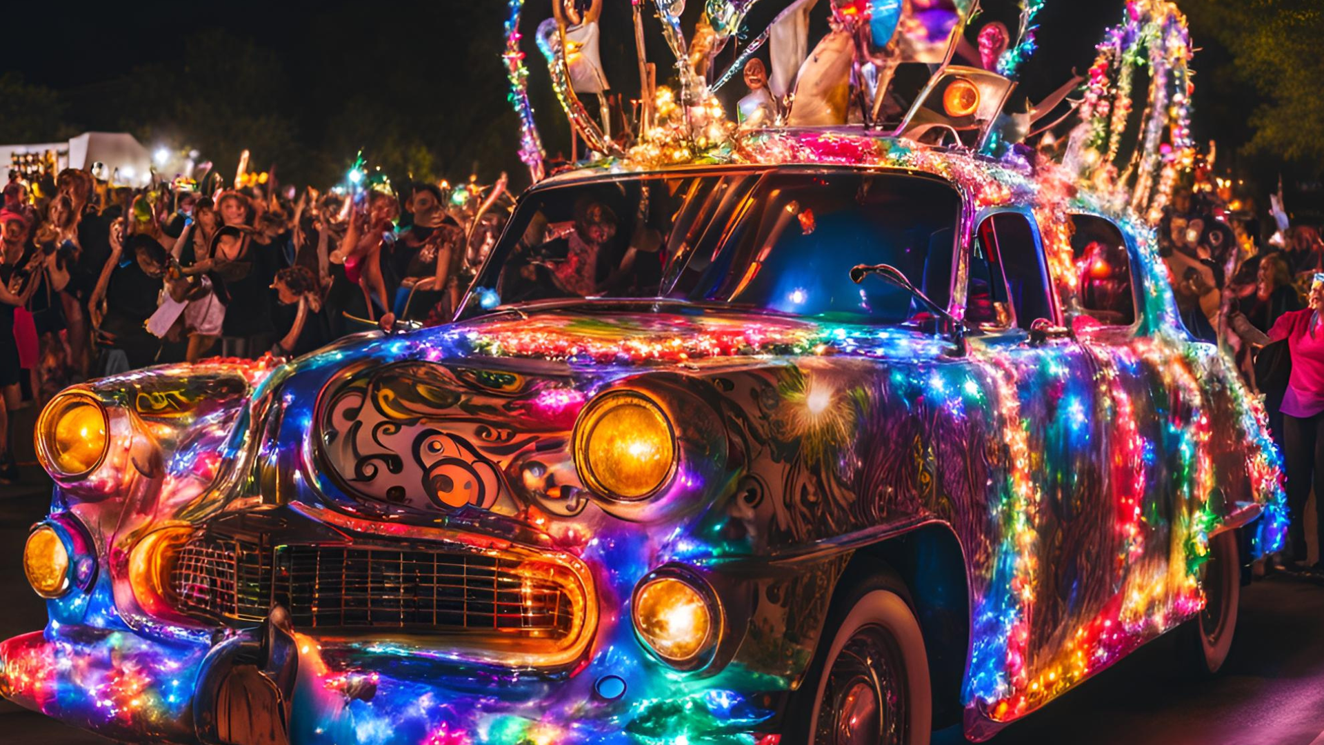 car decorated in christmas lights