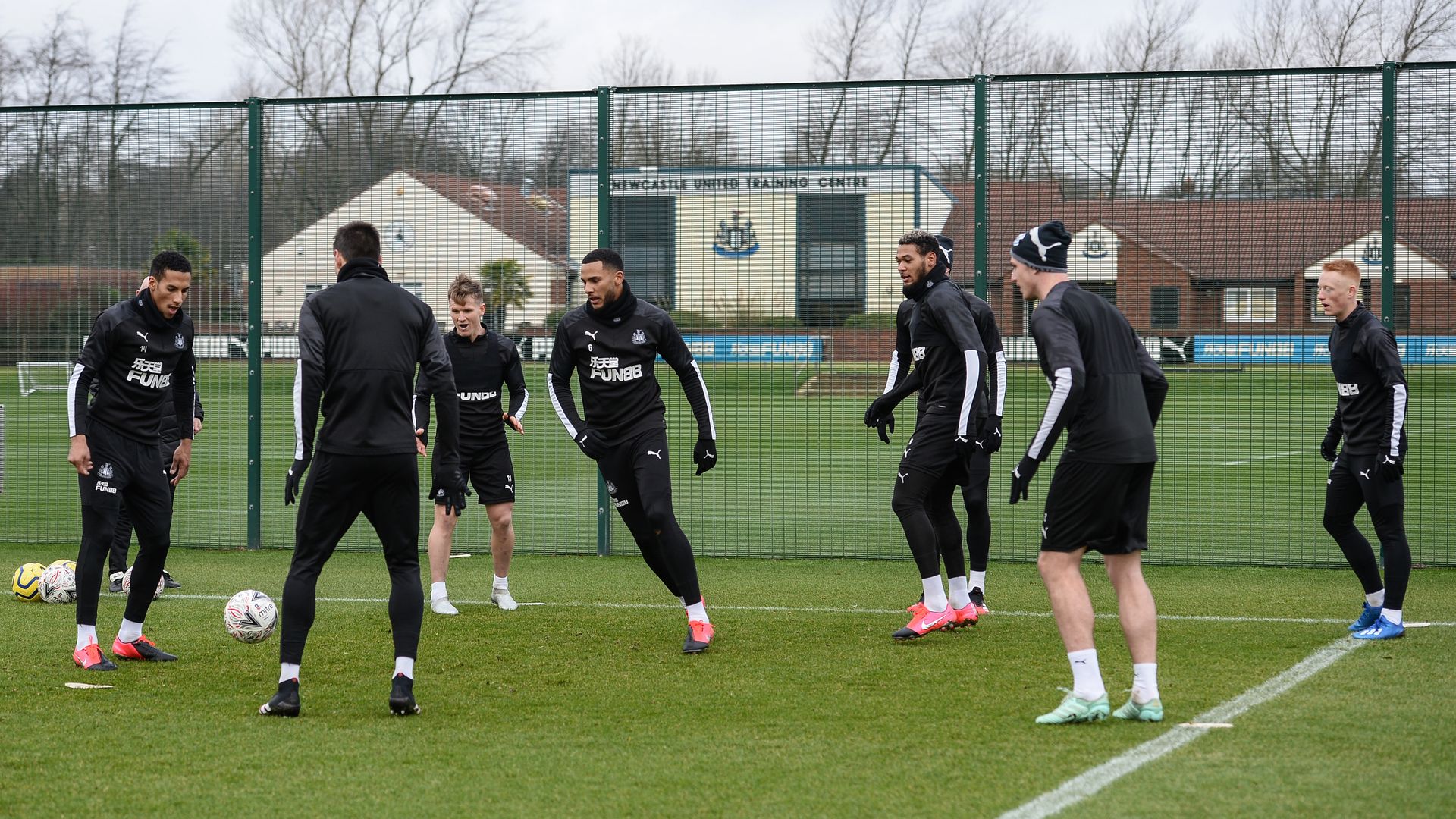 Newcastle United players during a training session