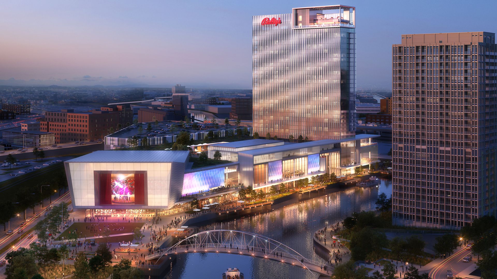 Rendering of a casino along a river. 