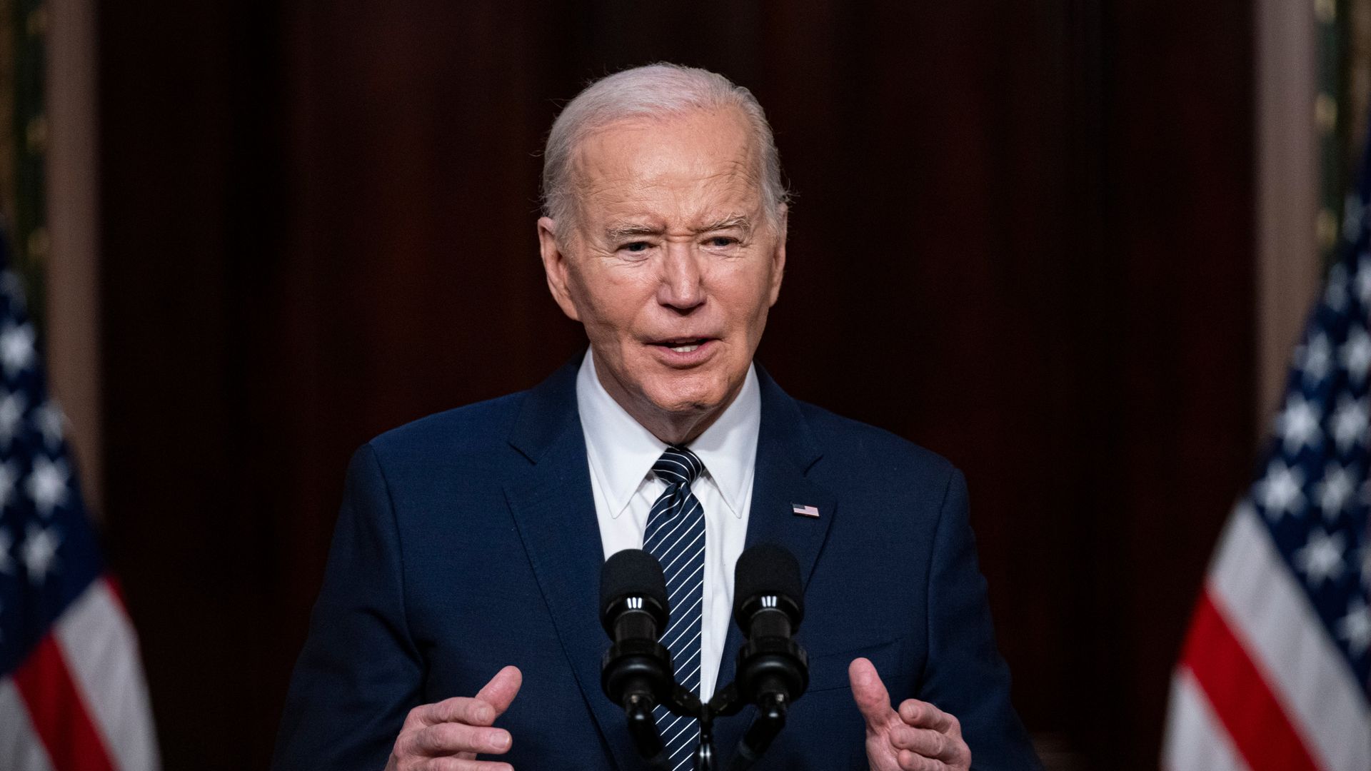 Joe Biden speaks in the Indian Treaty Room of the White House