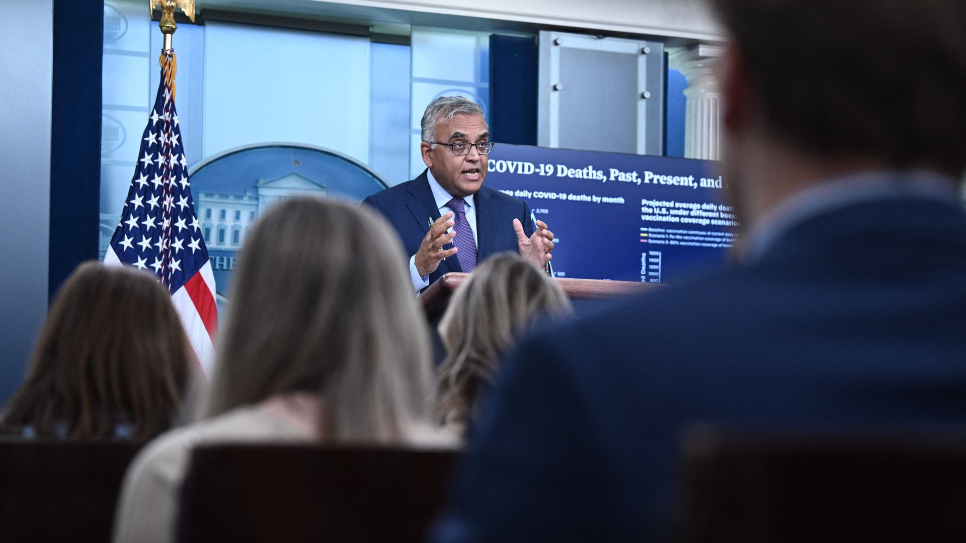 White House Covid-19 Response Coordinator Dr. Ashish Jha speaks during the press briefing in the Brady Briefing Room of the White House in Washington, DC, on October 11, 2022