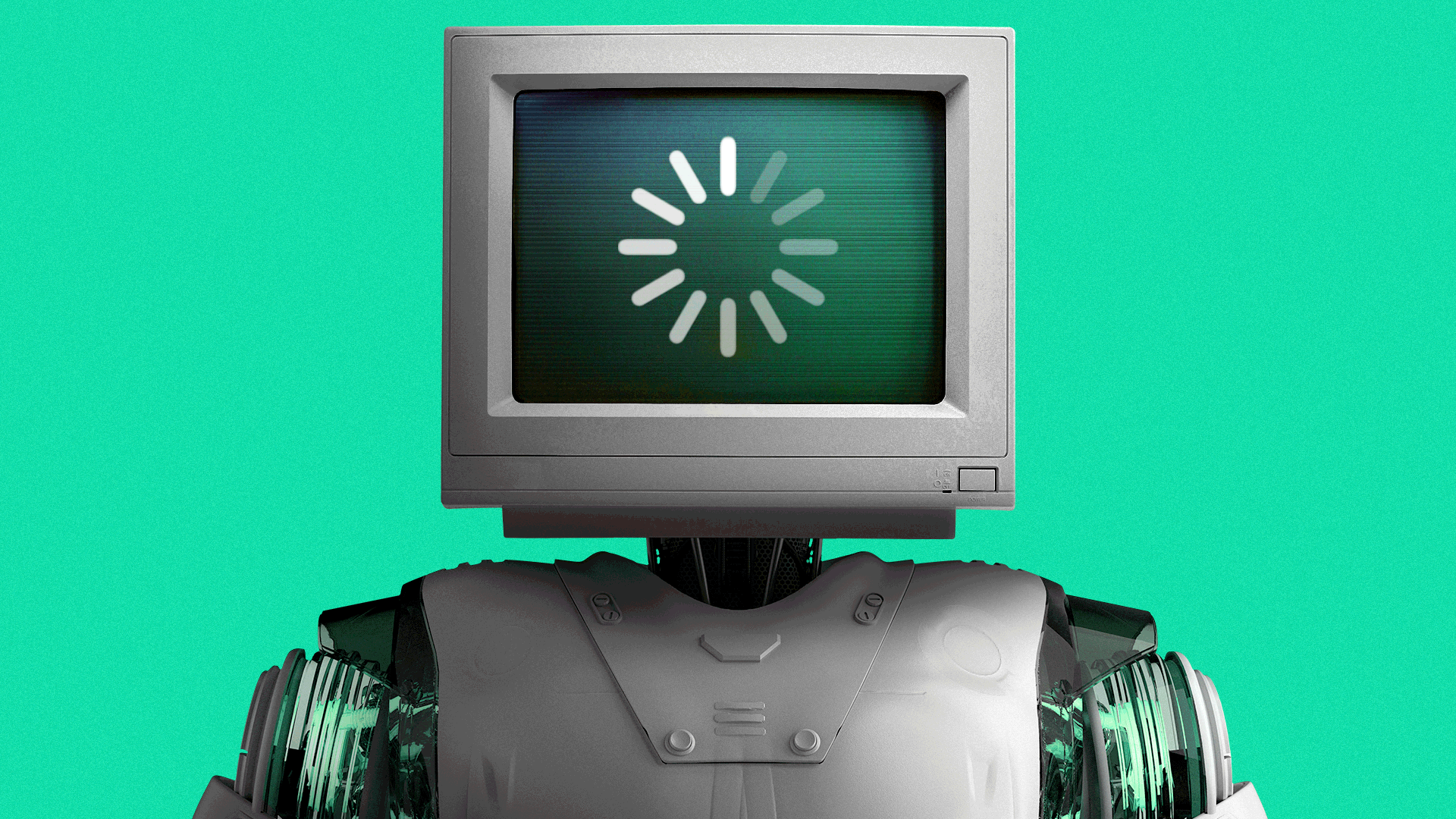 Illustration of a robot with a computer monitor head displaying a loading animation.