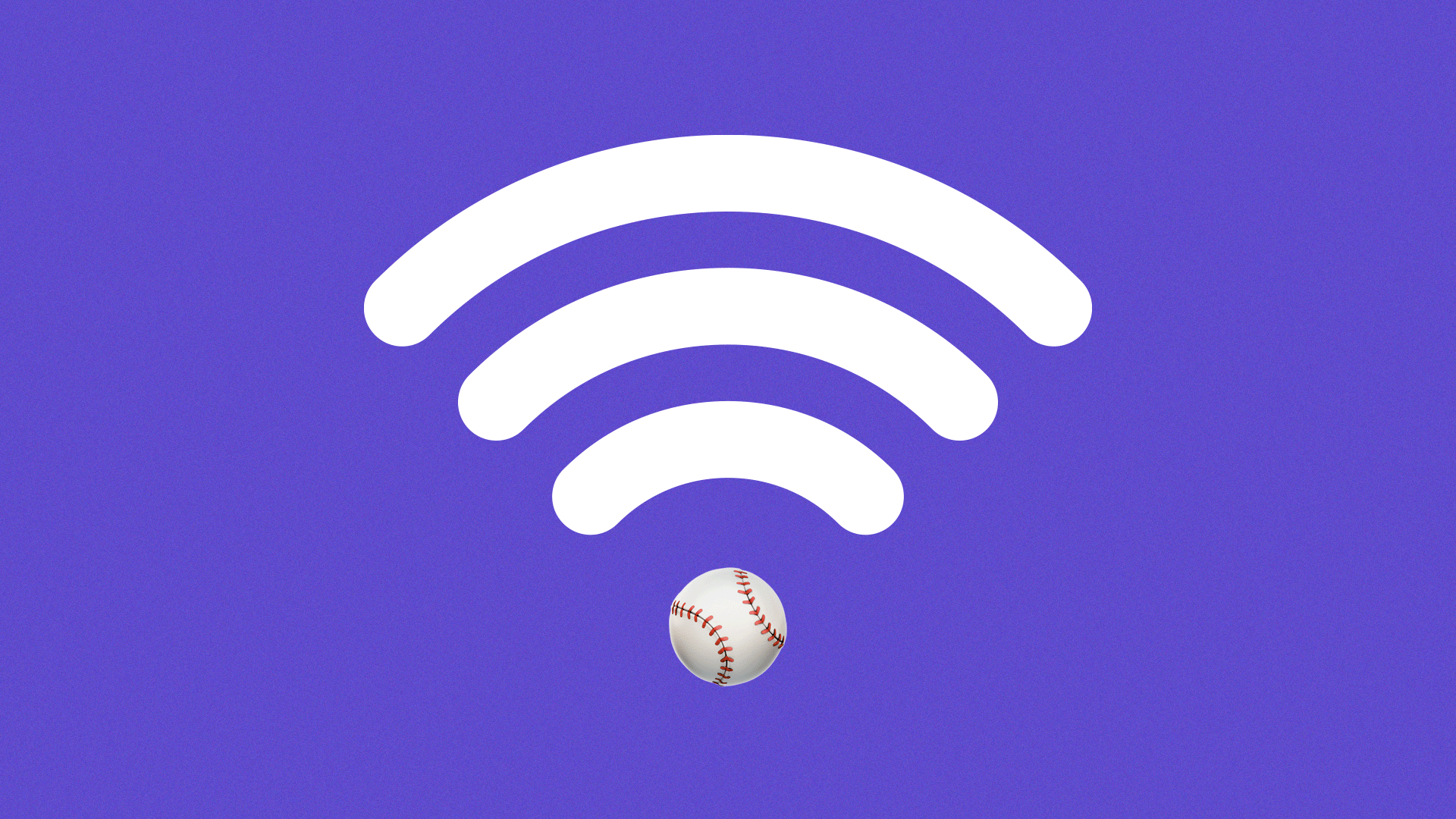 Animated illustration of a WiFi icon with various sports balls as the bottom dot. 