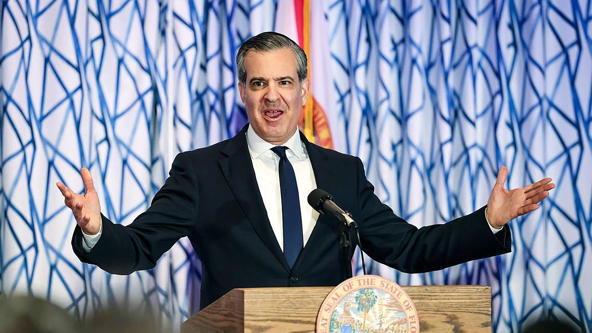 Miami Beach Mayor Steven Meiner speaks at a press conference on March 20, 2024. (Pedro Portal/Miami Herald/Tribune News Service via Getty Images)
