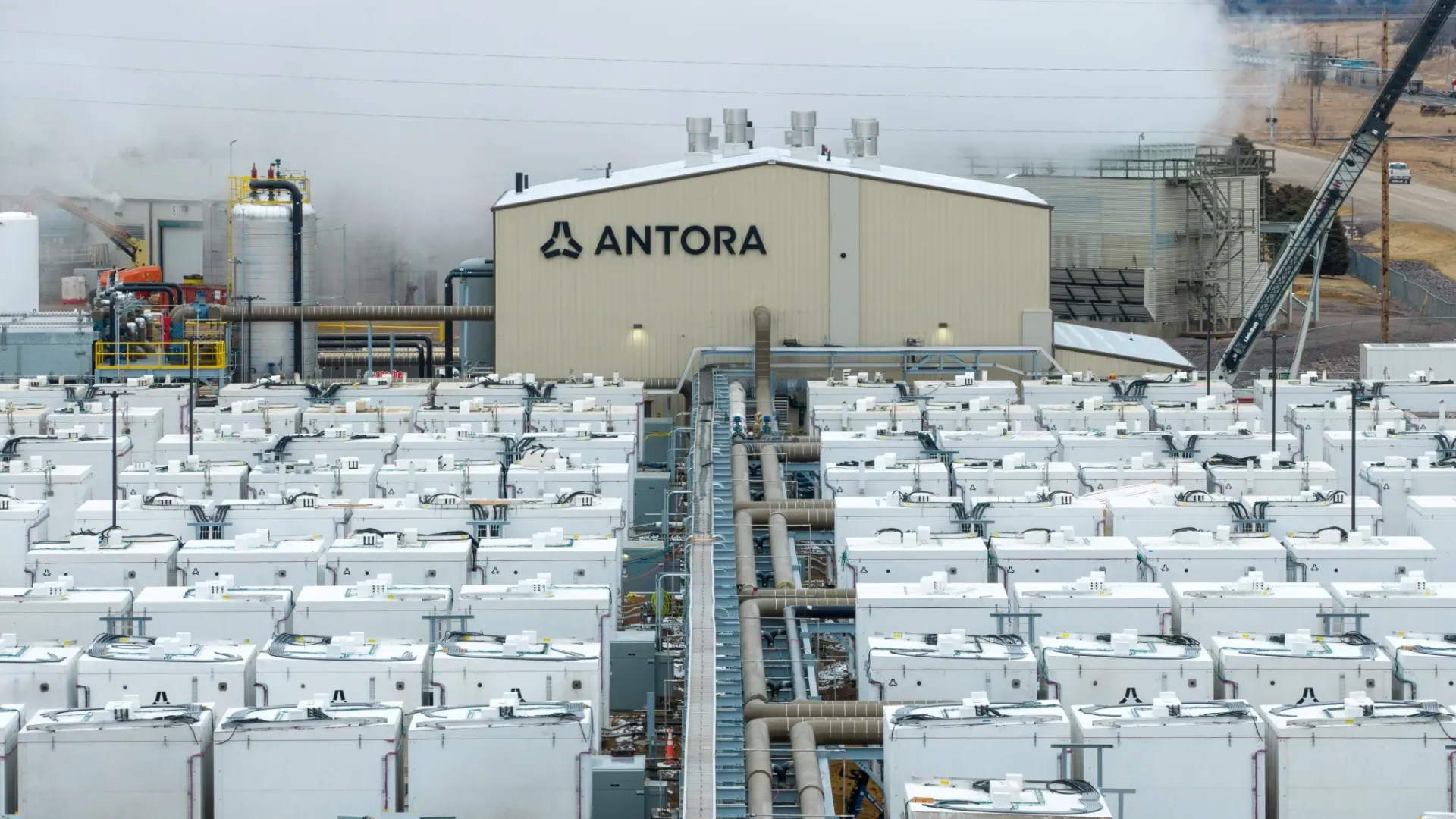 Lines of Antora thermal batteries sit near the Poet bioprocessing plant in South Dakota.