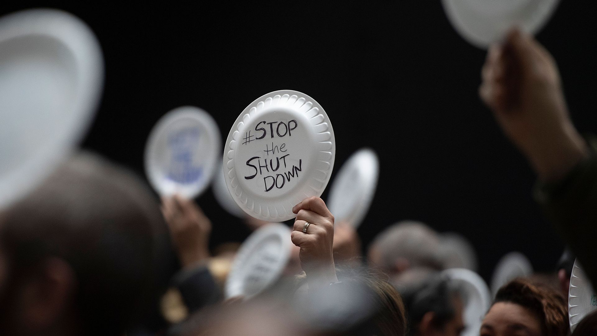 "Stop the Shutdown" on a paper plate.