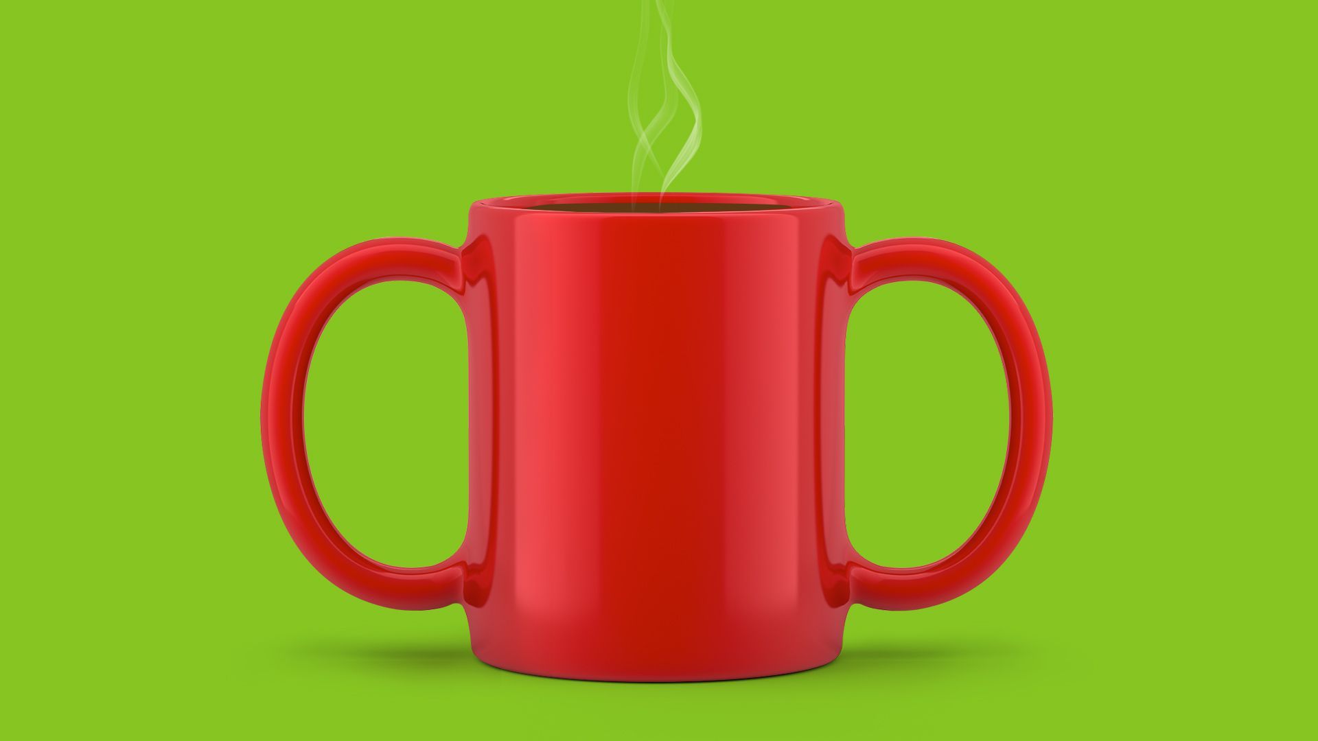 Illustration of a coffee mug with two handles.  