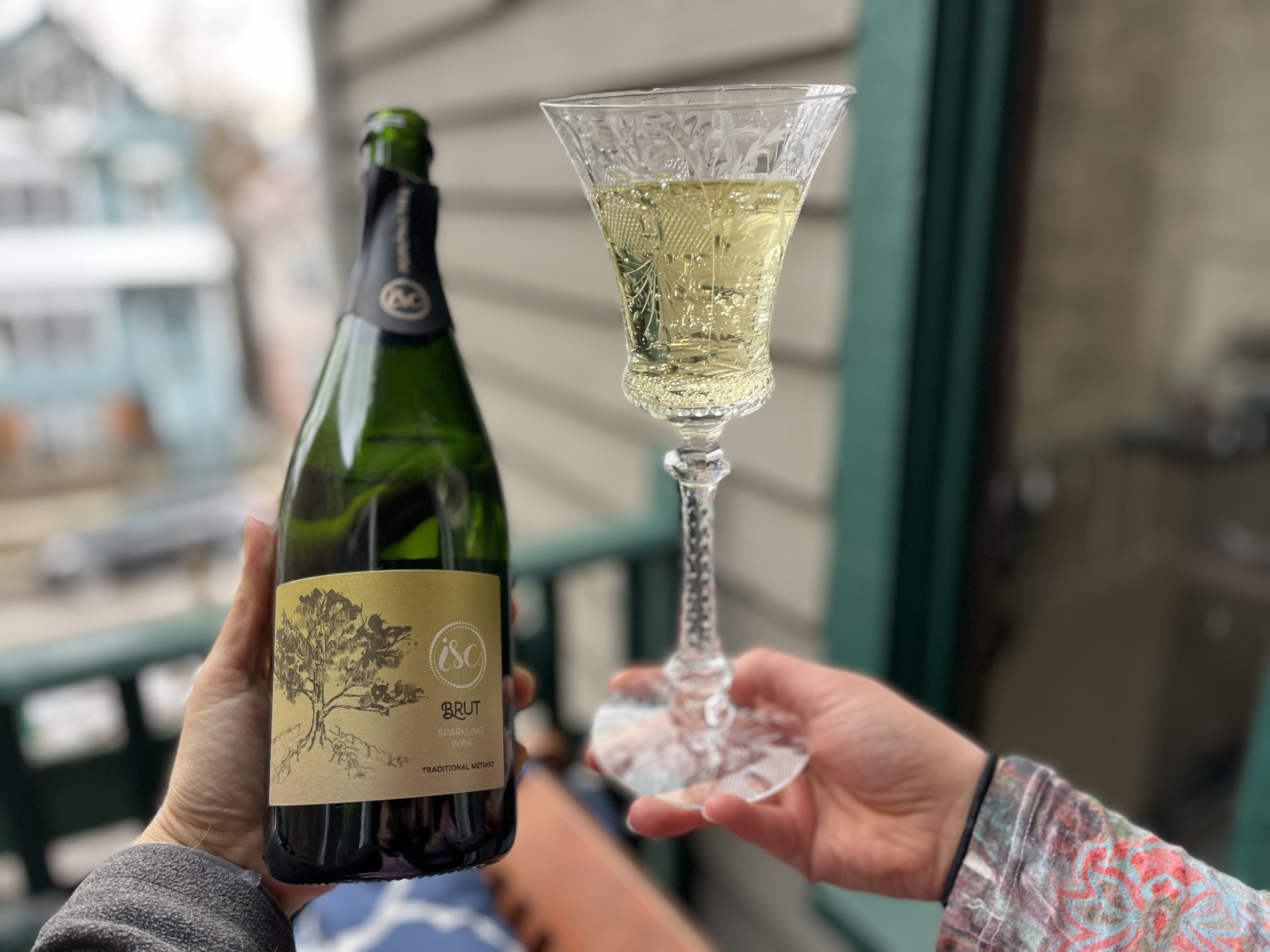 sparkling wine bottle and glass