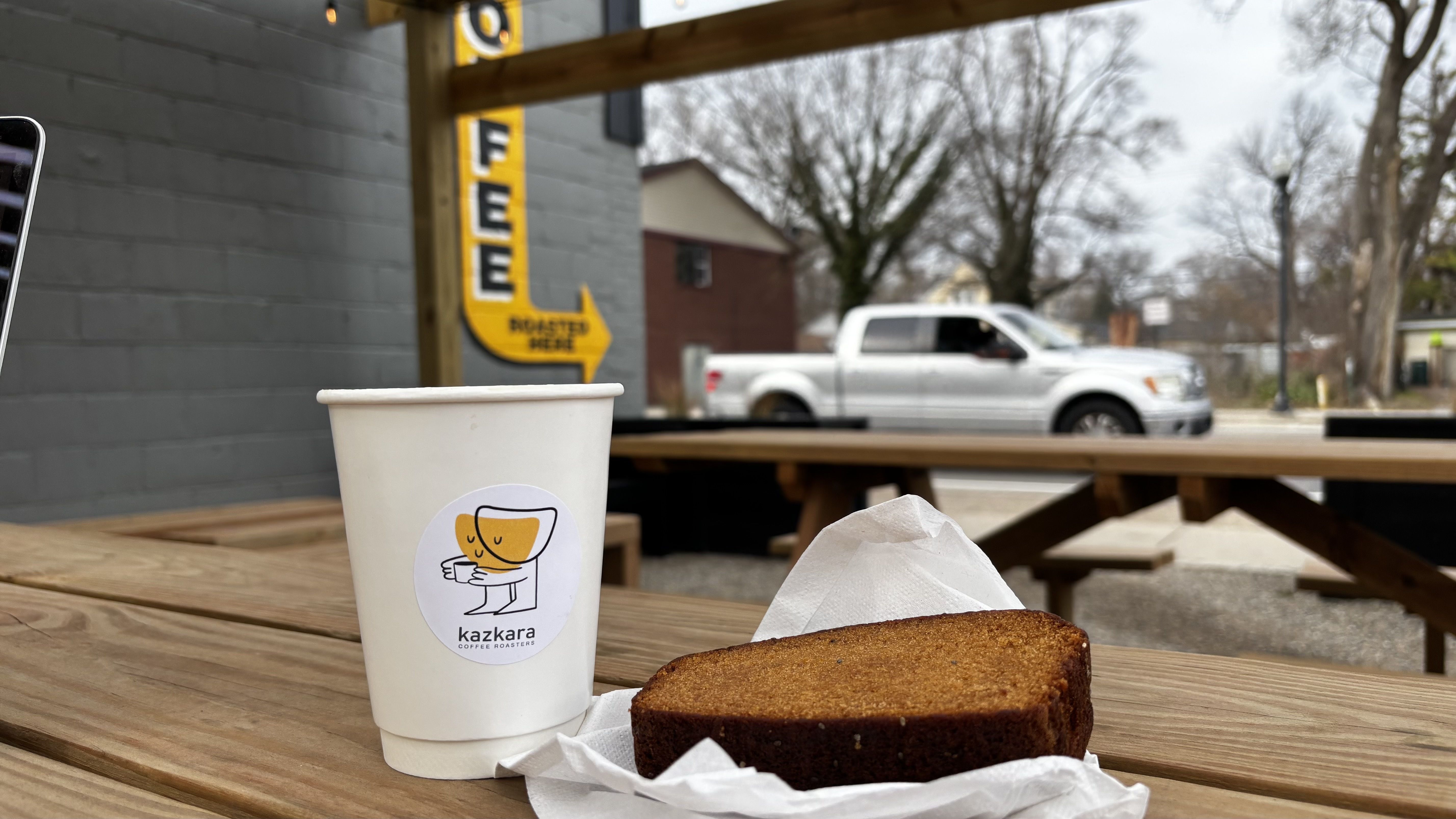 Joe's banana latte and honey orange cake.