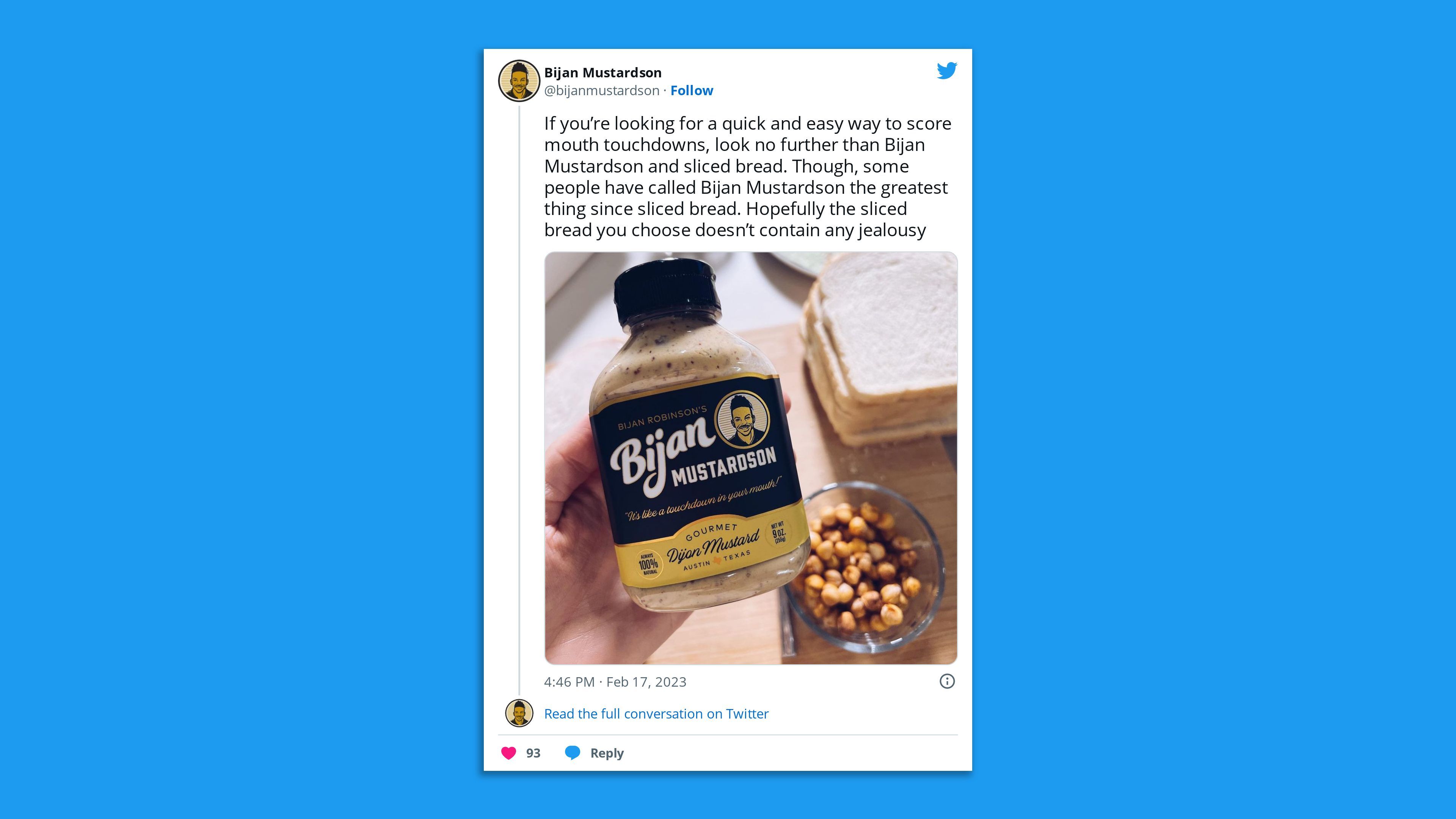 A twitter screenshot promoting a mustard brand.