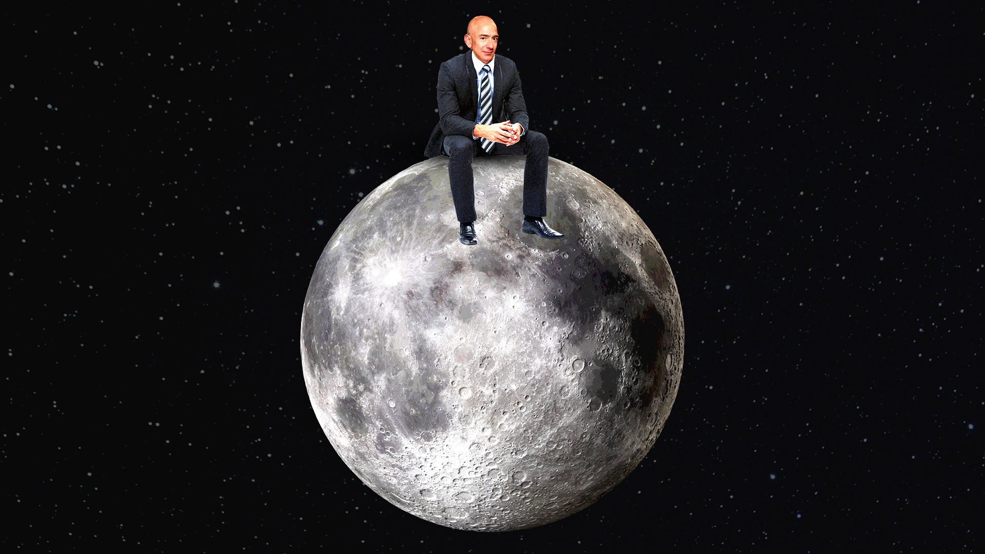 Illustration of Jeff Bezos sitting on the moon