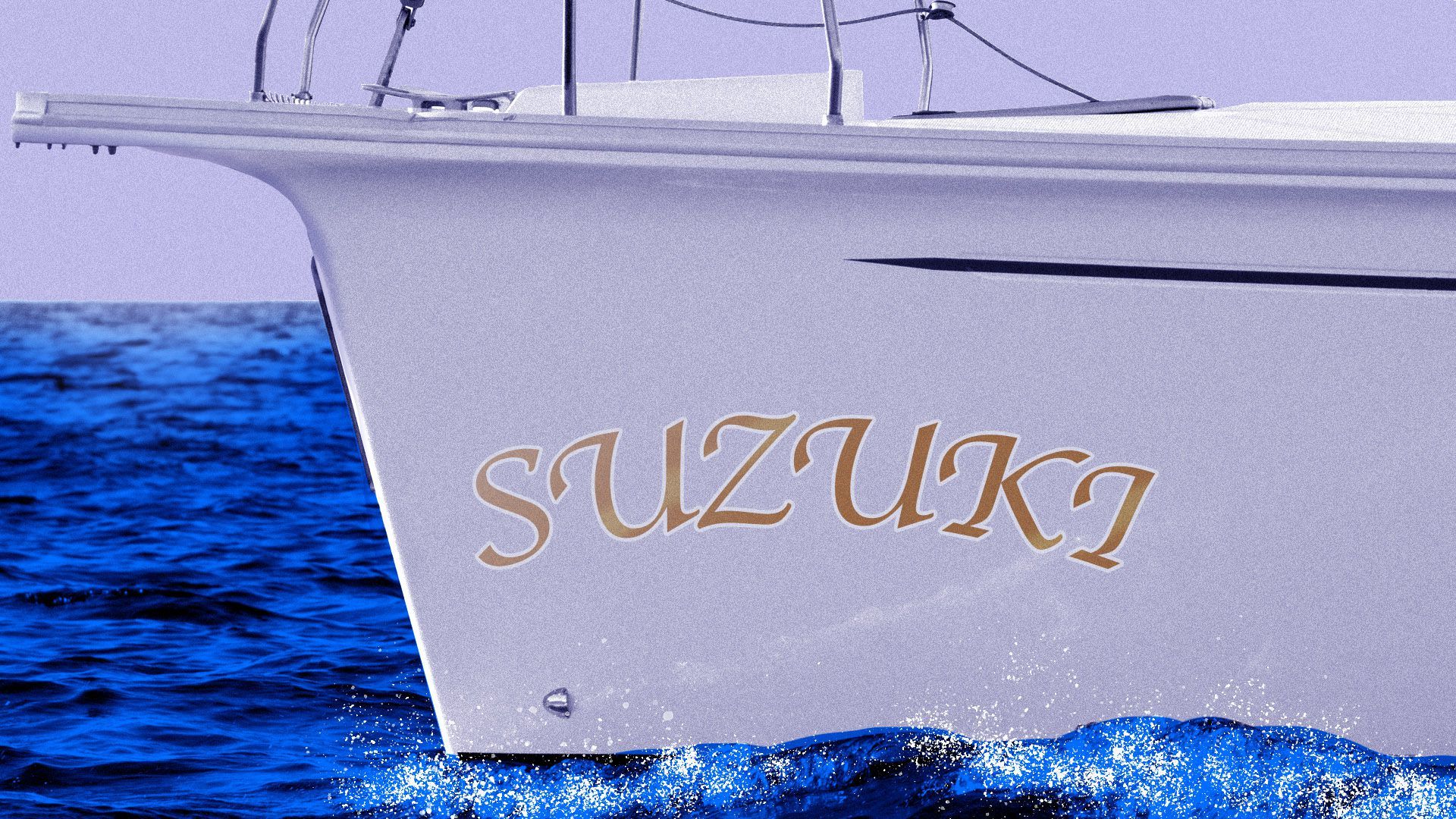 Illustration of a boat with the word "Suzuki" on it