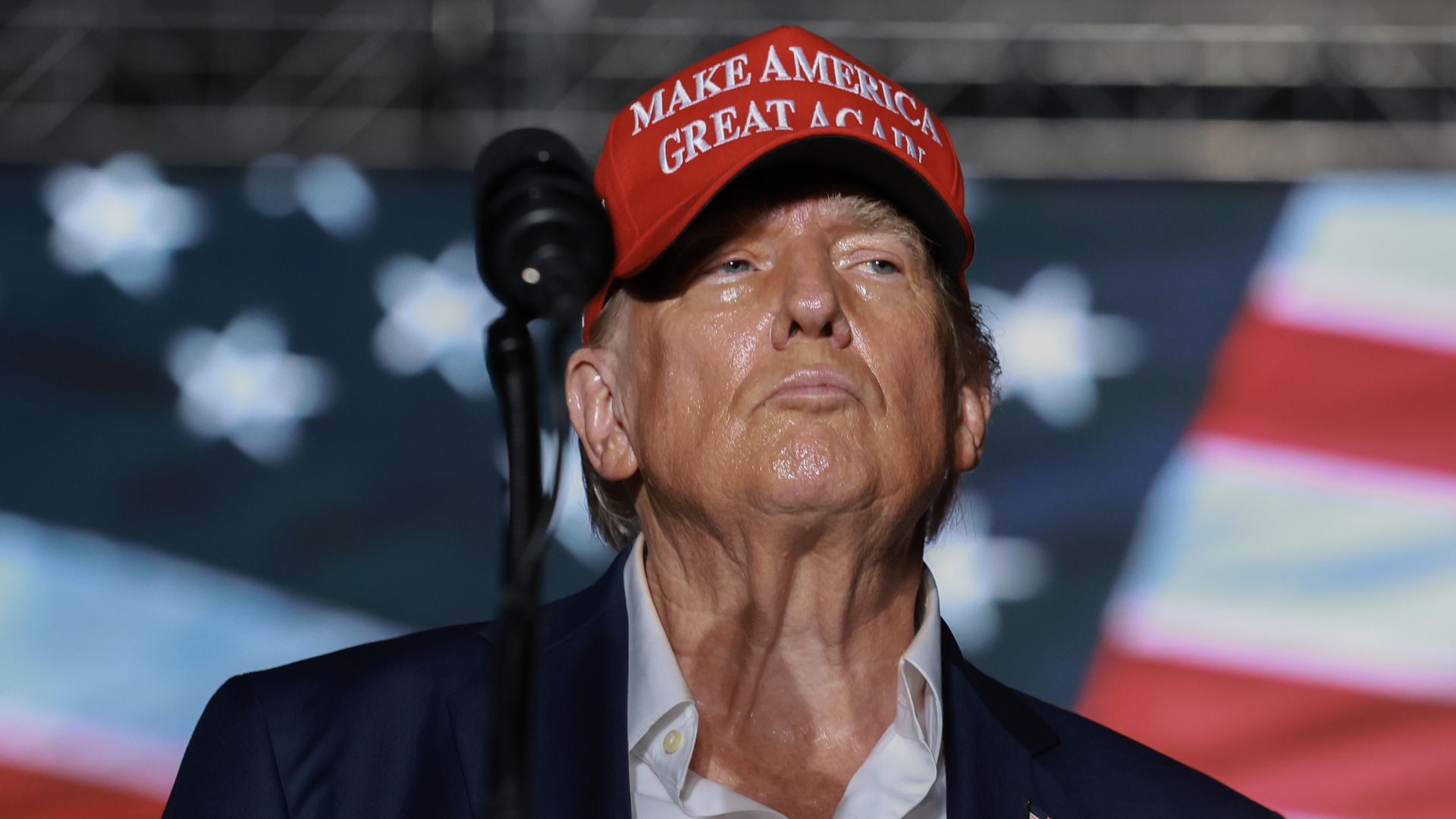 Former U.S. President Donald Trump speaks at a campaign rally at the Trump National Doral Golf Club on July 09, 2024 in Doral, Florida. Trump continues to campaign across the country. 