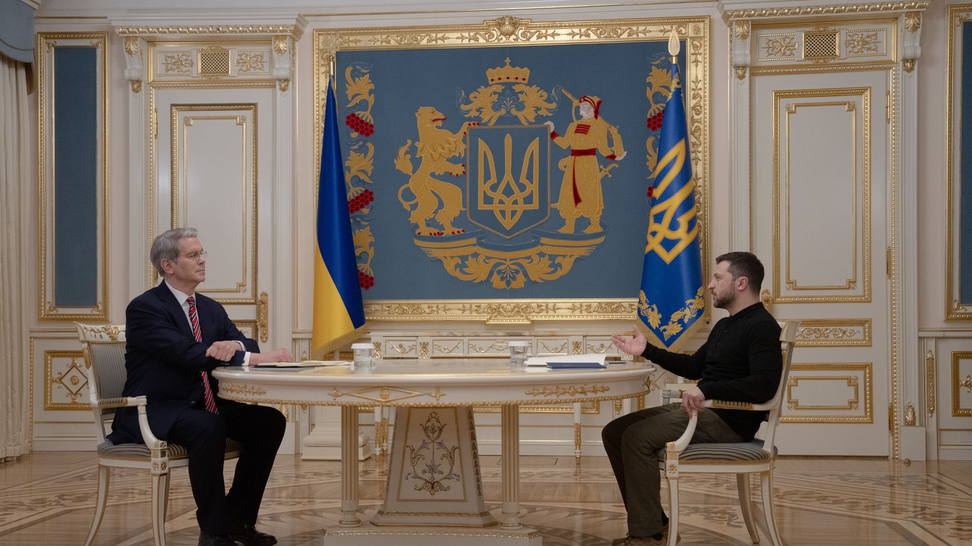 Scott Bessent, US Treasury secretary, and Volodymyr Zelenskiy, Ukraine's president, during a meeting in Kyiv, Ukraine