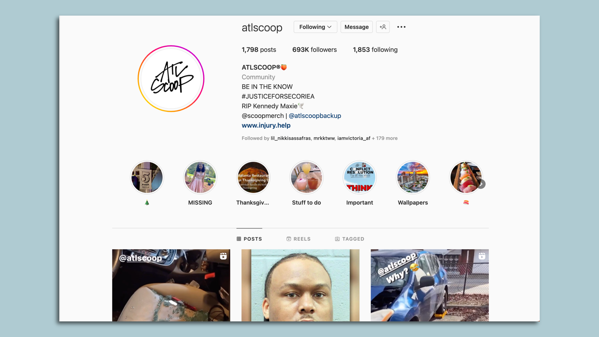 A screenshot of the ATL Scoop Instagram account
