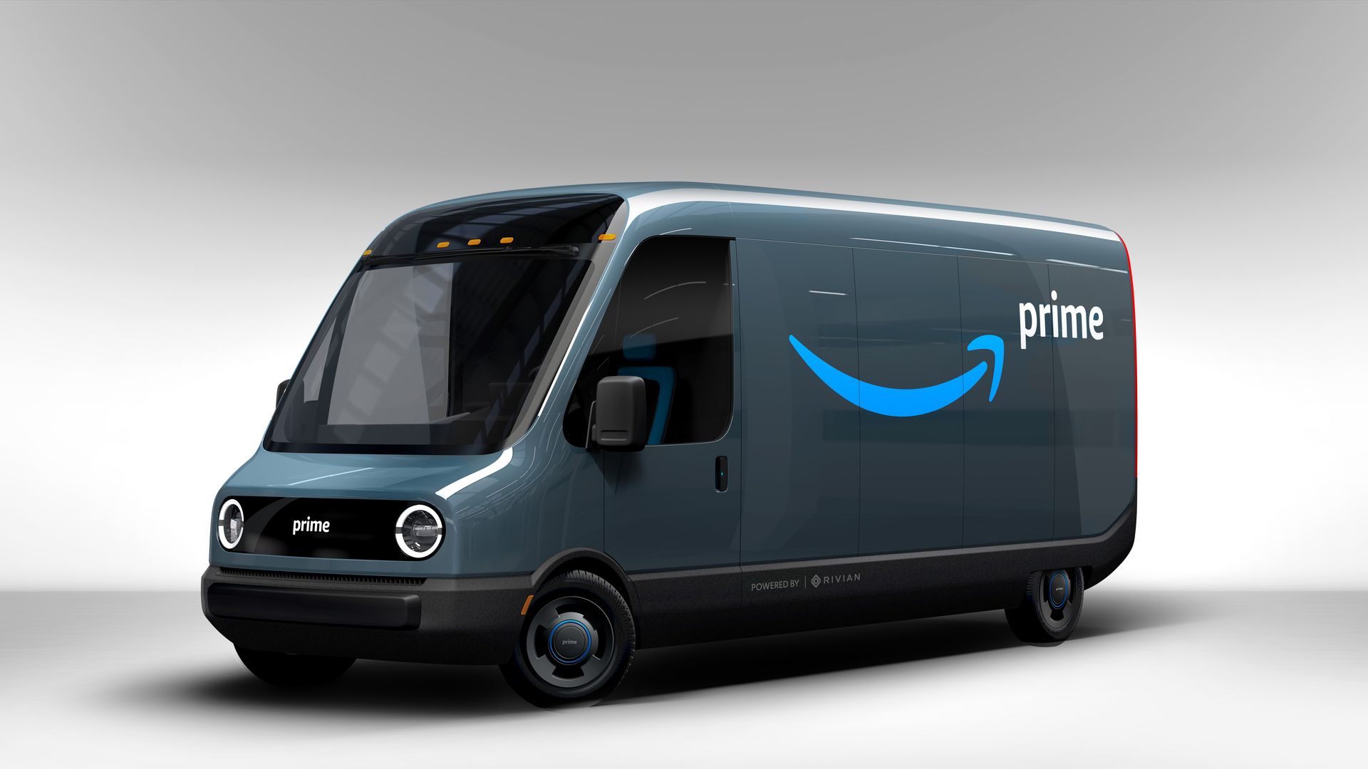 Computer image of Amazon electric delivery van to be built by Rivian.