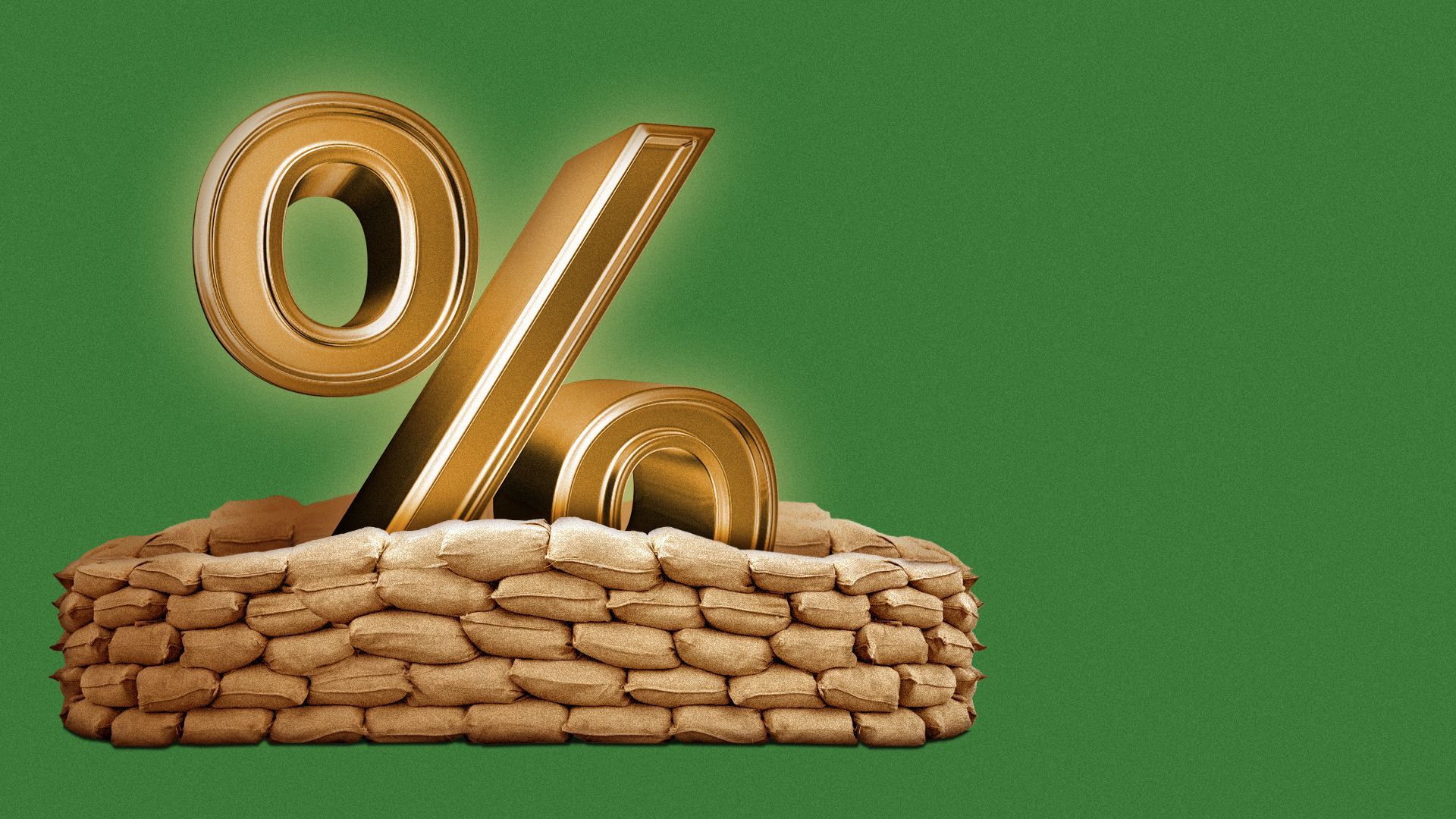 Illustration of a percent sign surrounded by sandbags.
