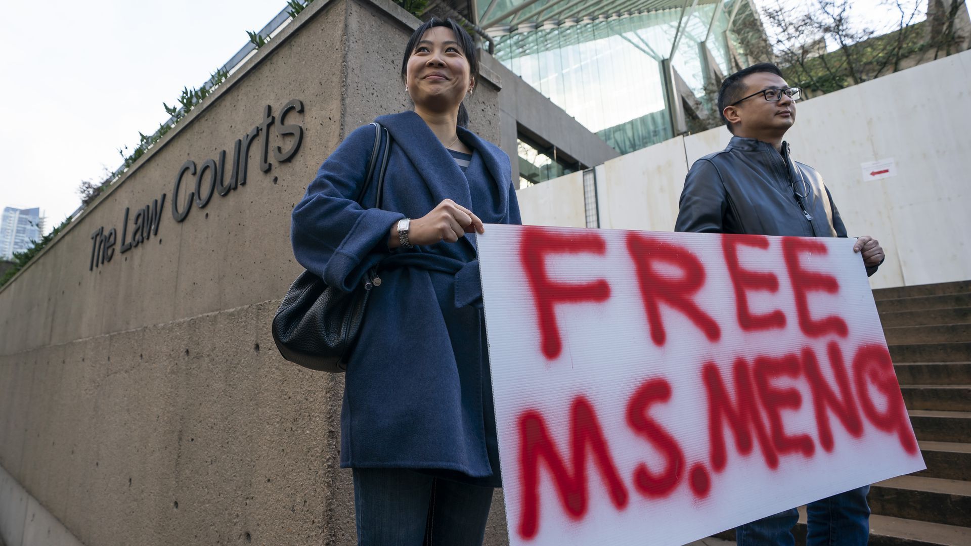Supporters of Meng Wanzhou outside the Vancouver courtroom. 