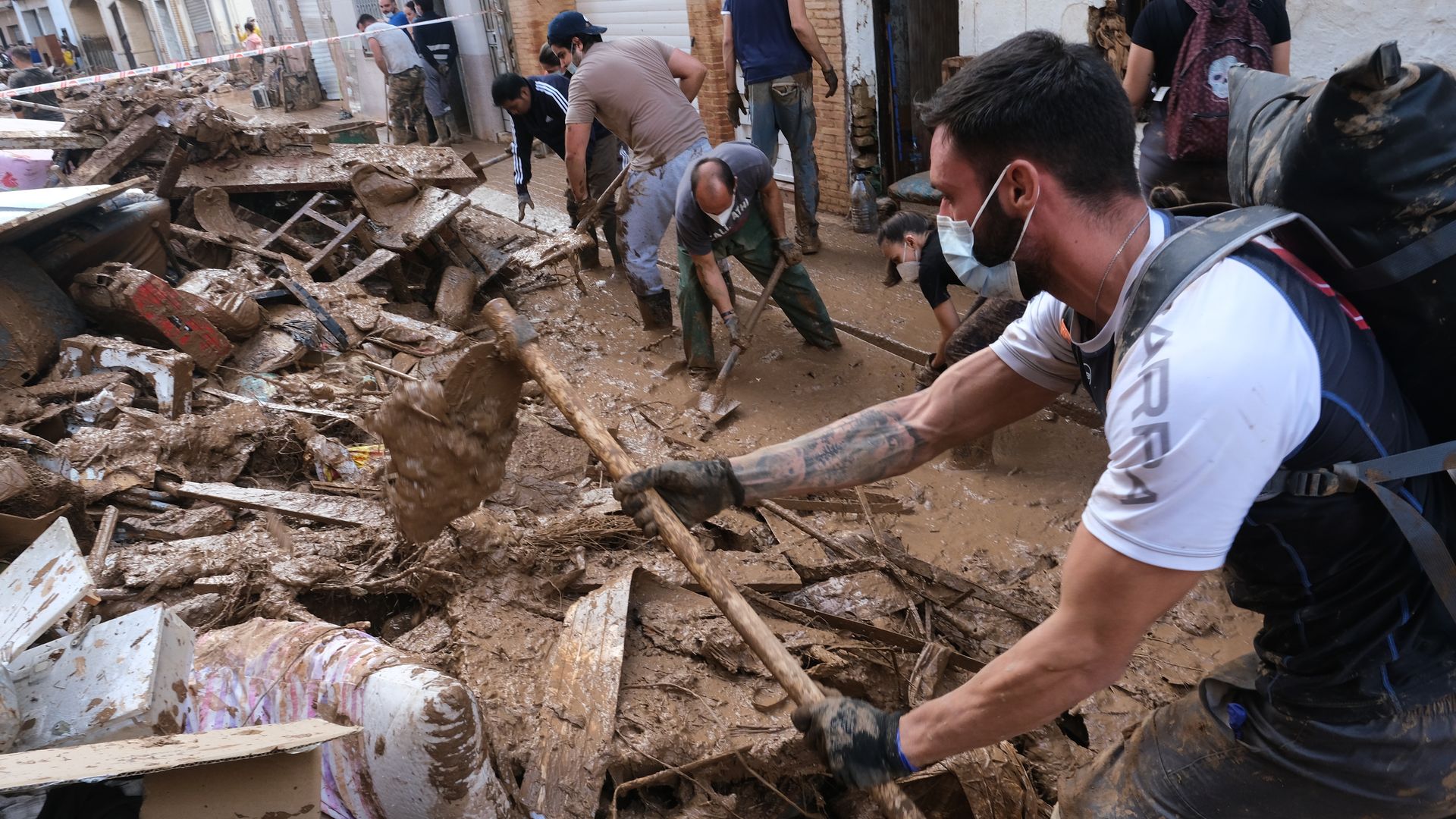 Spanish Army start to work cleaning following the deadly floods in the Valencian town of Paiporta, Spain on November 3, 2024. 