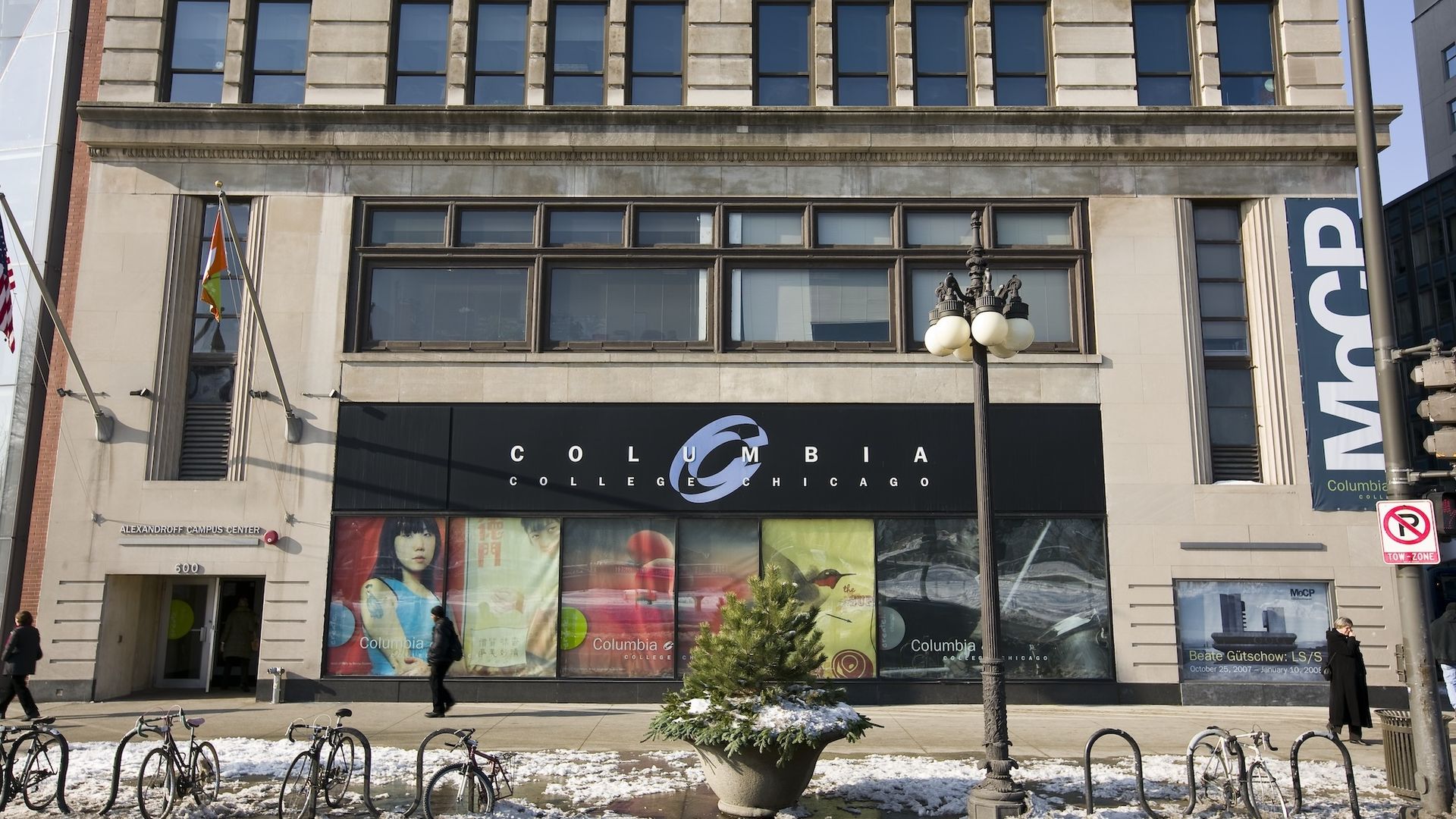 Photo of the front of a building that says "Columbia College" 