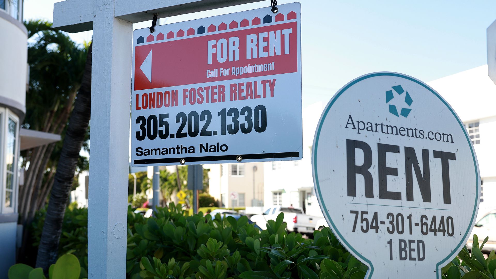"For rent" signs in Miami Beach, Florida, in December 2022.