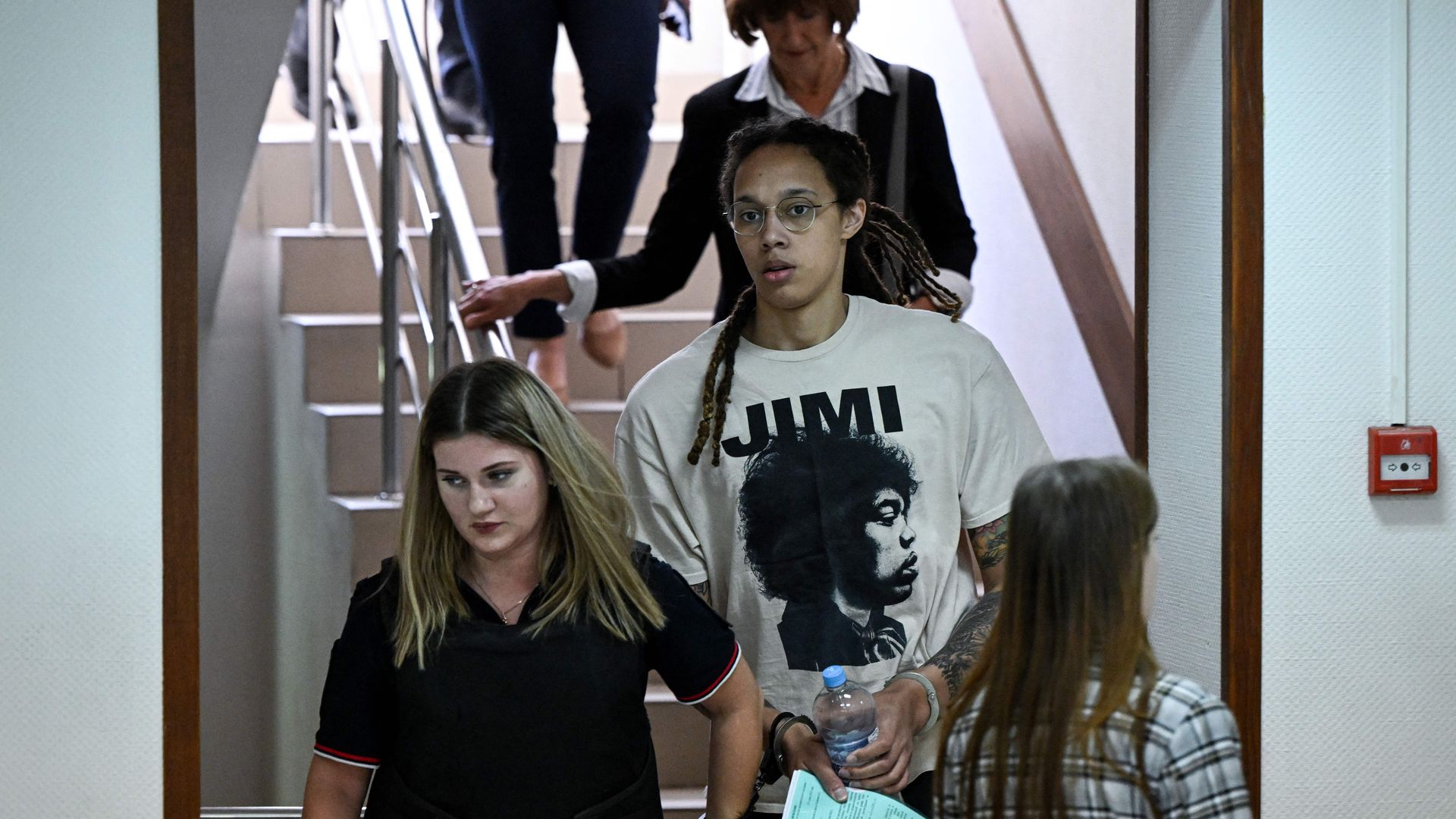 Brittney Griner arrives the Khimki Court, outside Moscow, for a hearing on July 1.